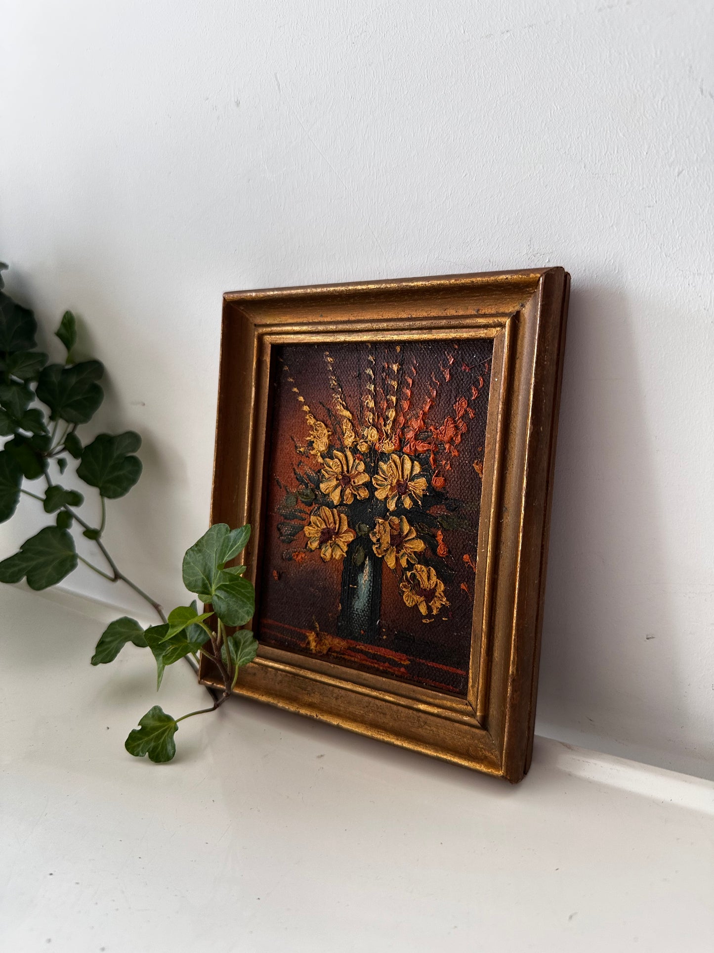 Vintage olieverf schilderijtje in goudkleurige lijst