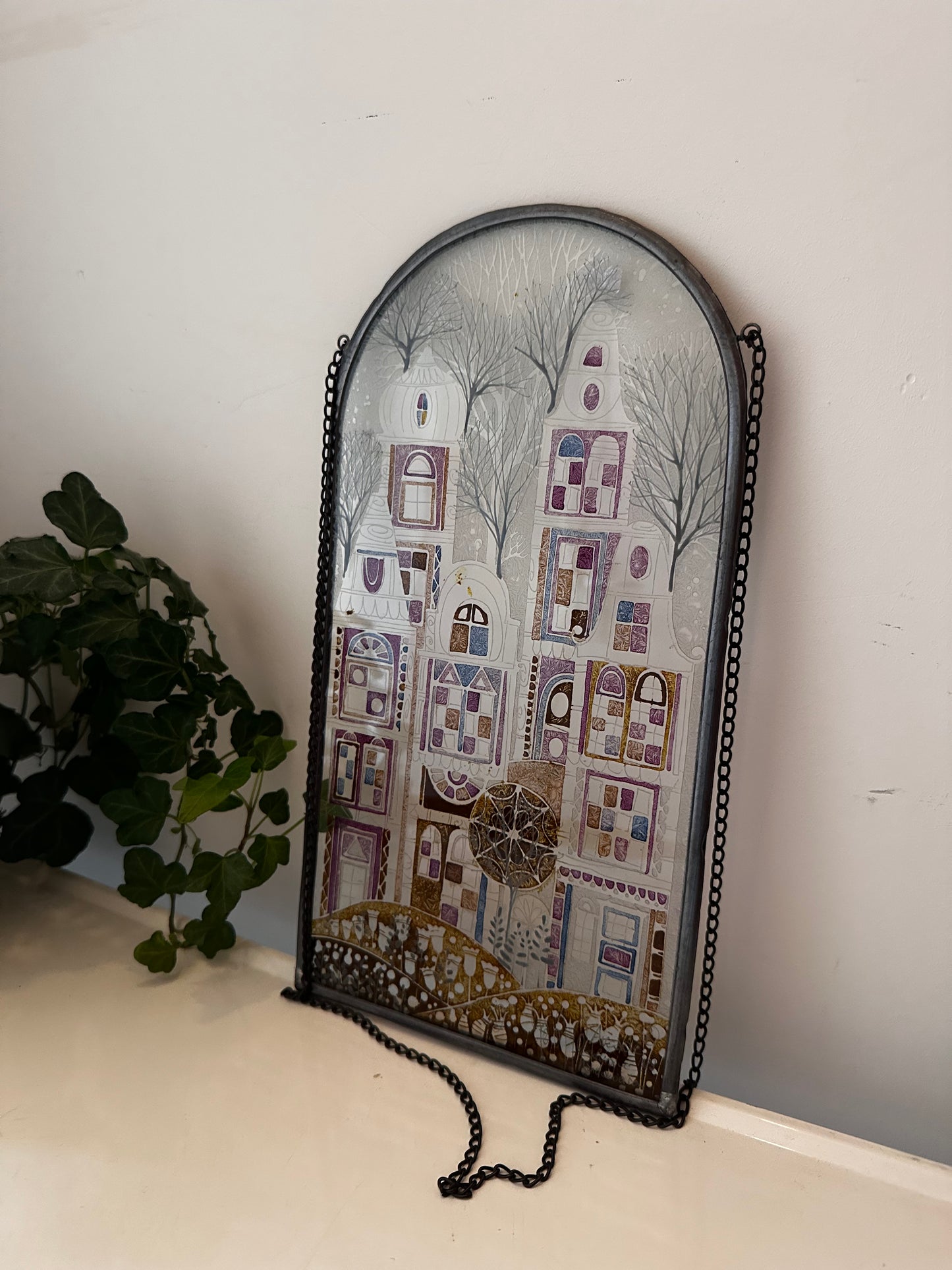 Vintage glazen met lood raamhanger