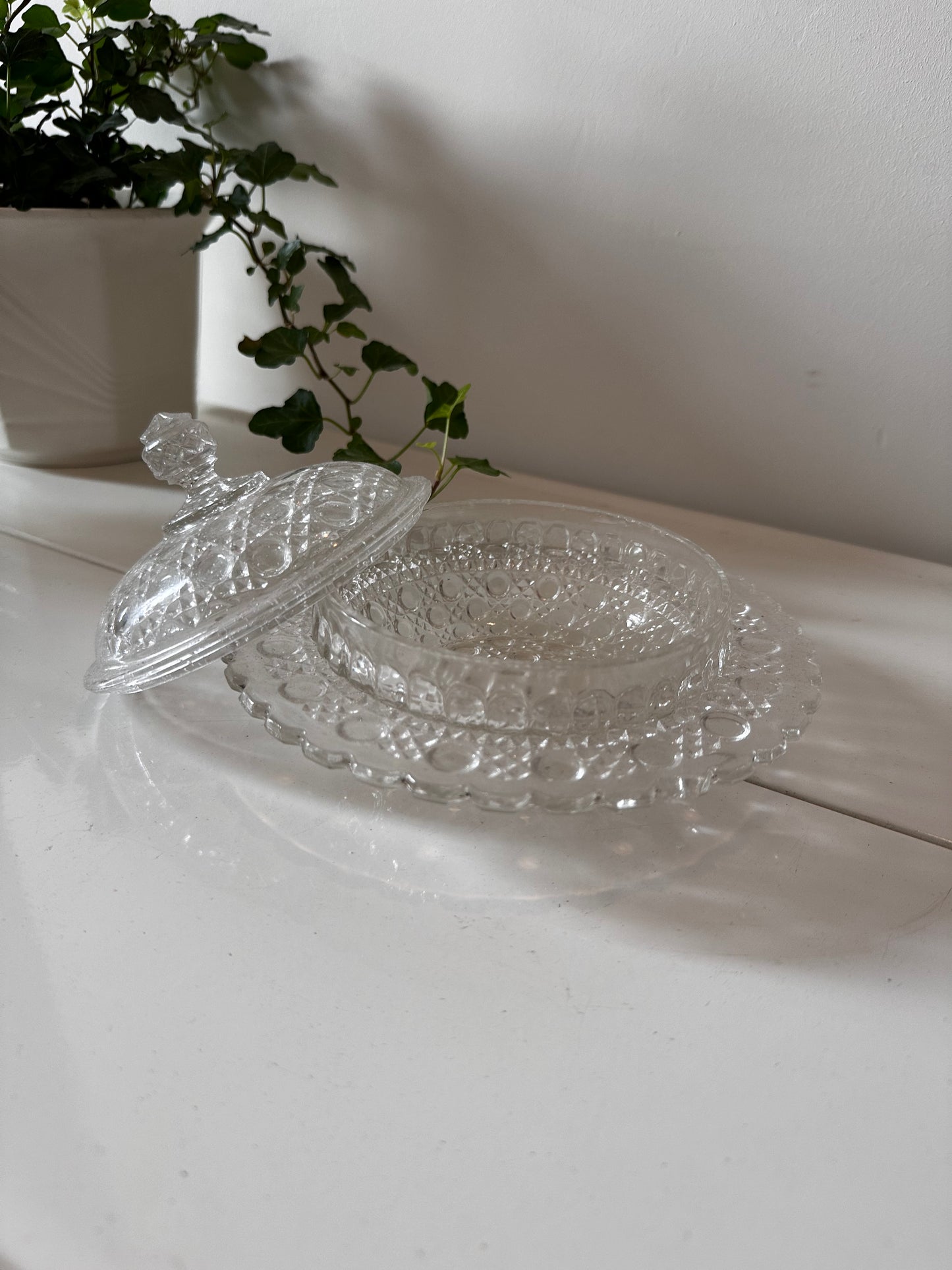 Kristallen bonbonniere schaal met deksel vintage