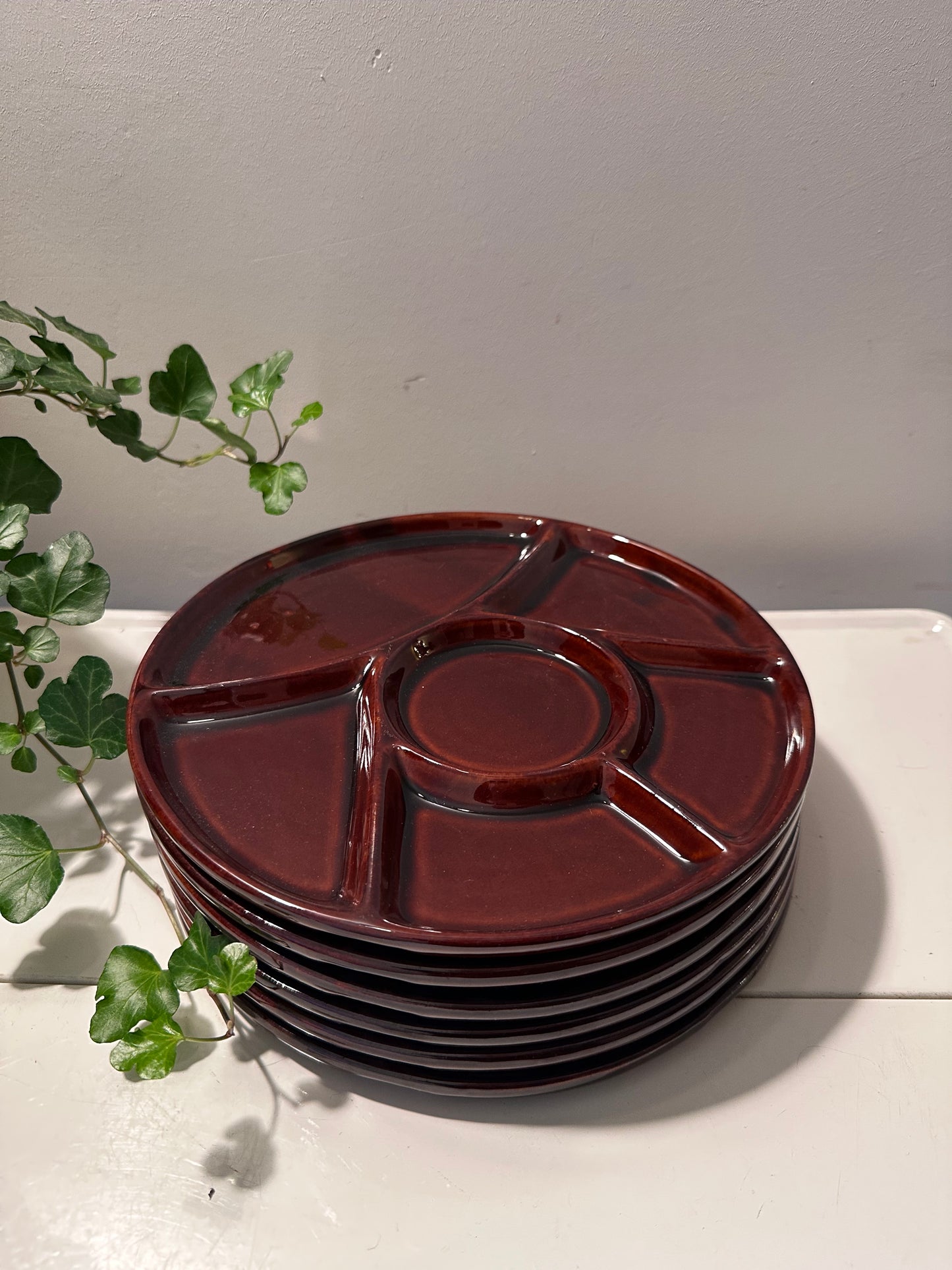 6 vintage keramieken fondue gourmet borden