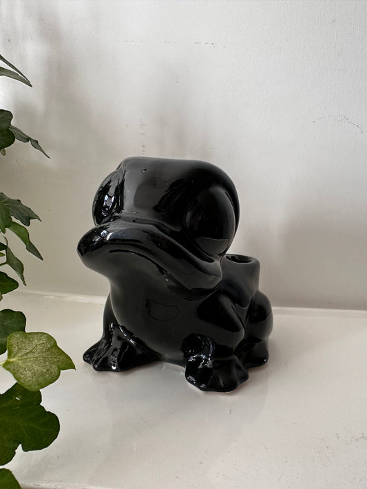 Vintage keramieken bloempotje kikker frog zwart