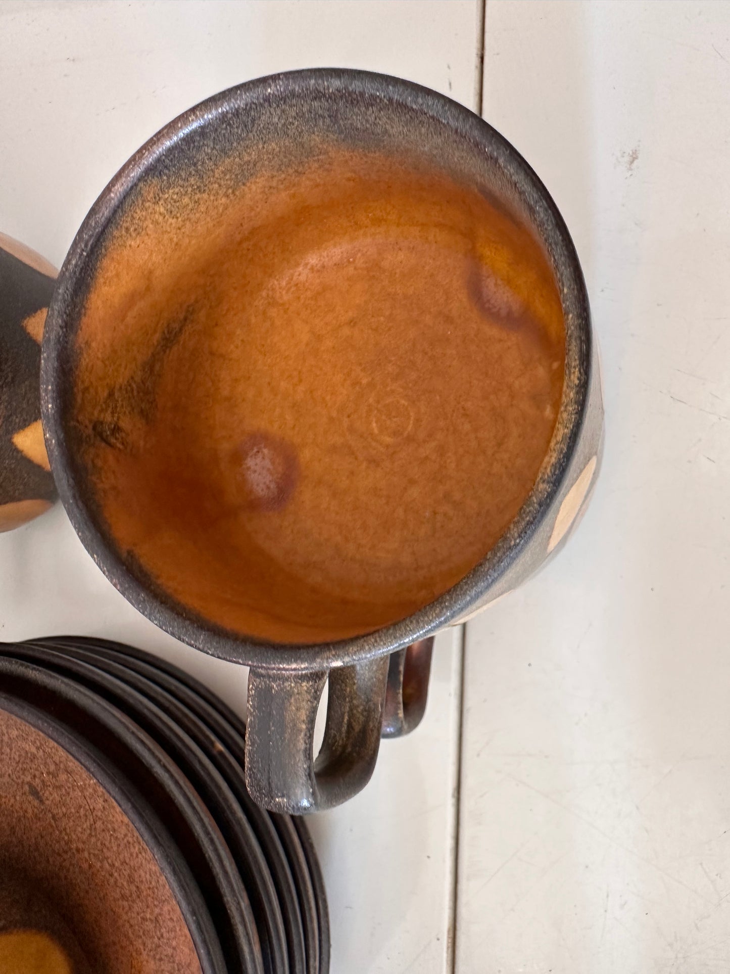 Set van 6 kop en schotels jaren 70