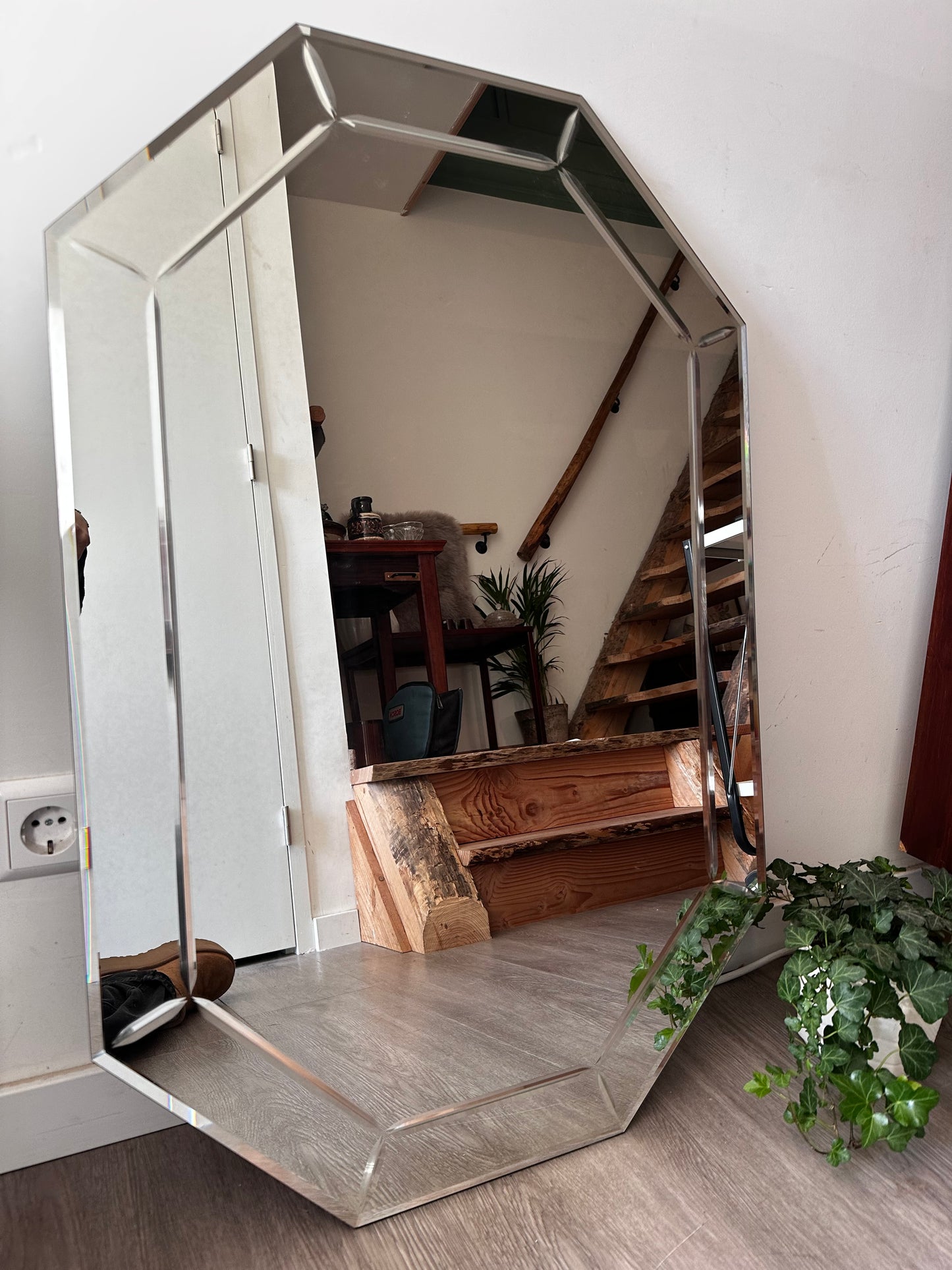 Vintage Jaren 80 spiegel facet geslepen