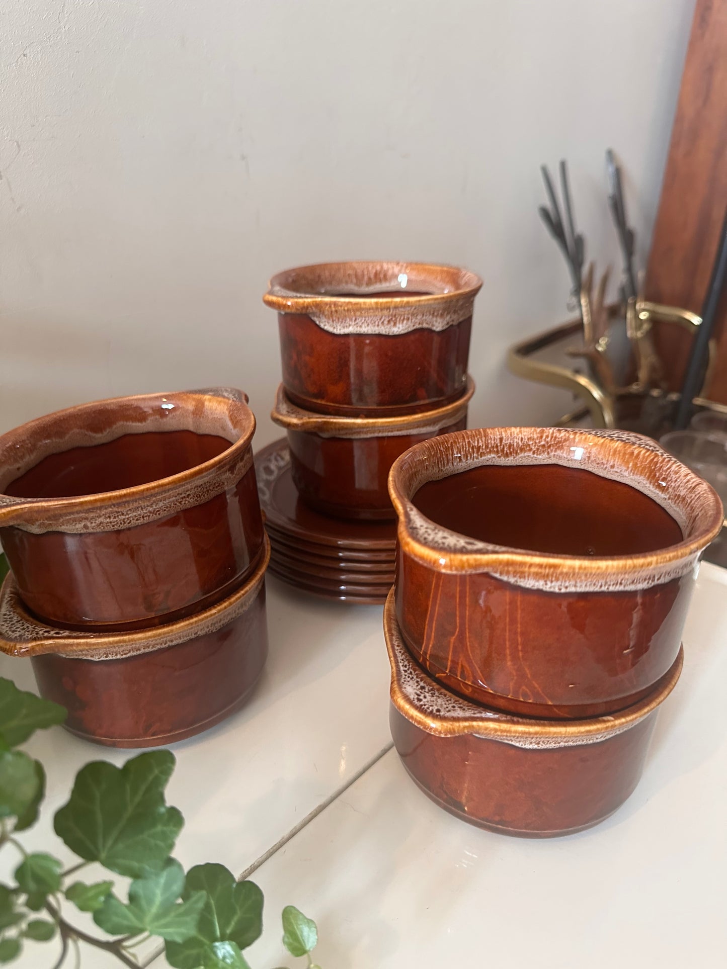 Set van 6 soepenkommen met borden jaren 70