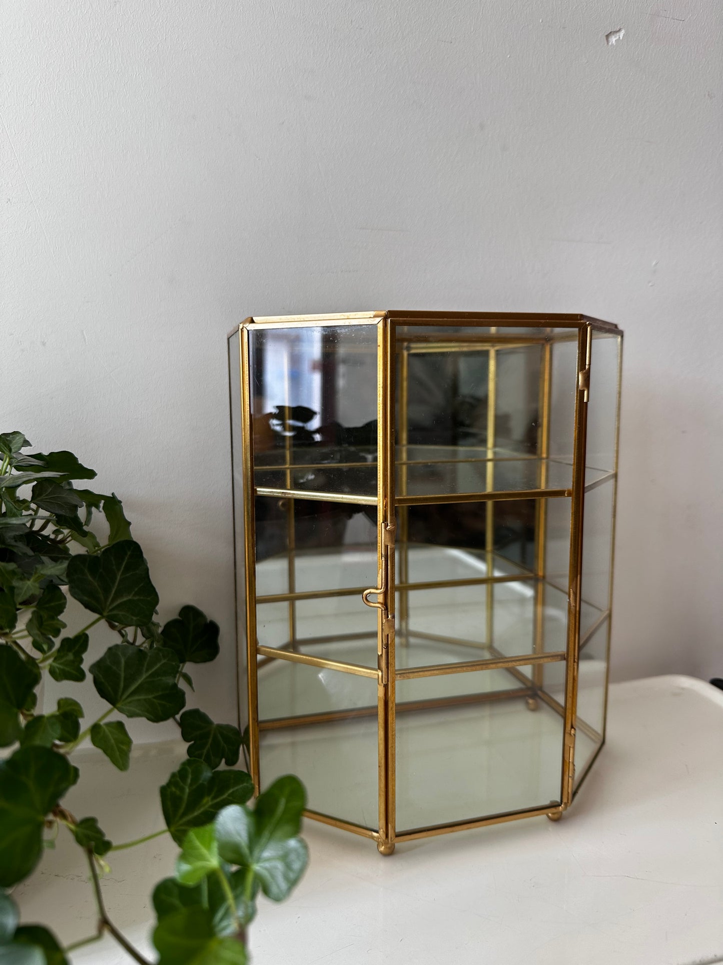 Vintage vitrine kastje messing glas