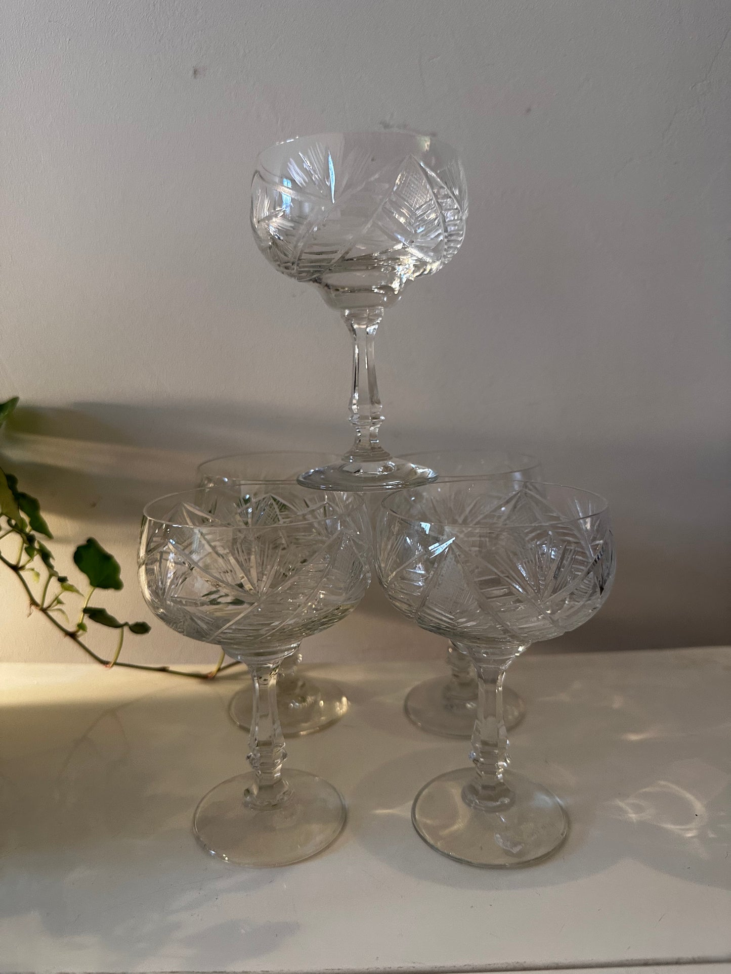 5 kristallen voetglazen vintage