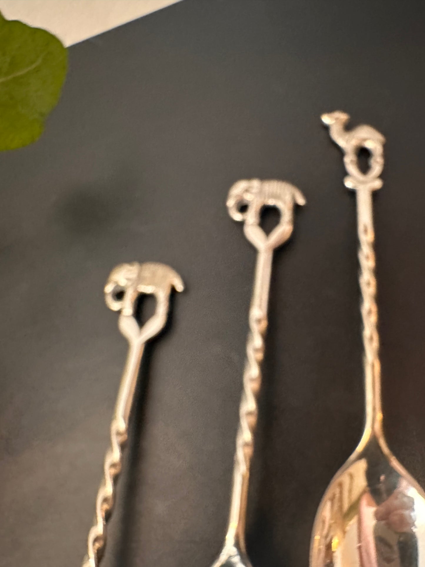 Set van 4 zilverkleurige theelepeltjes met dierenmotief