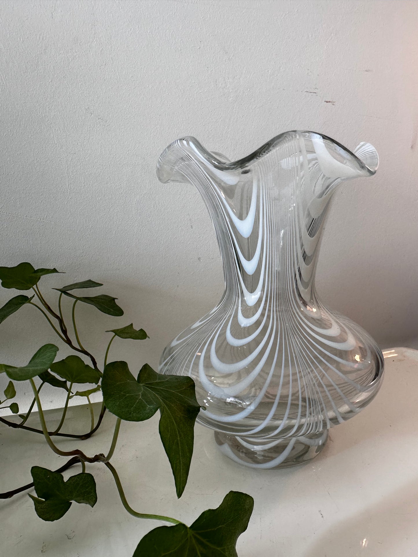 Murano glazen vintage vaas transparant wit