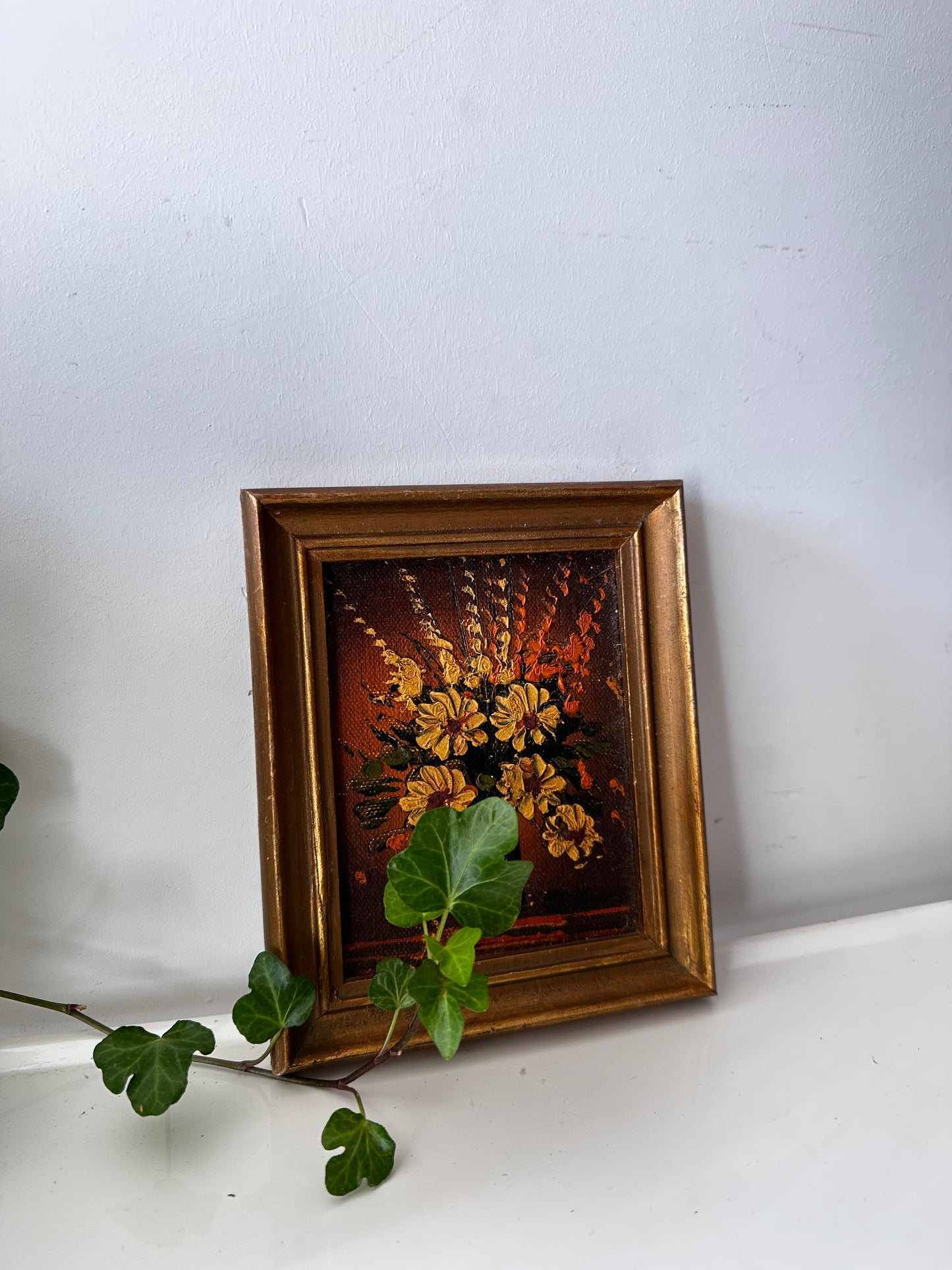 Vintage olieverf schilderijtje in goudkleurige lijst