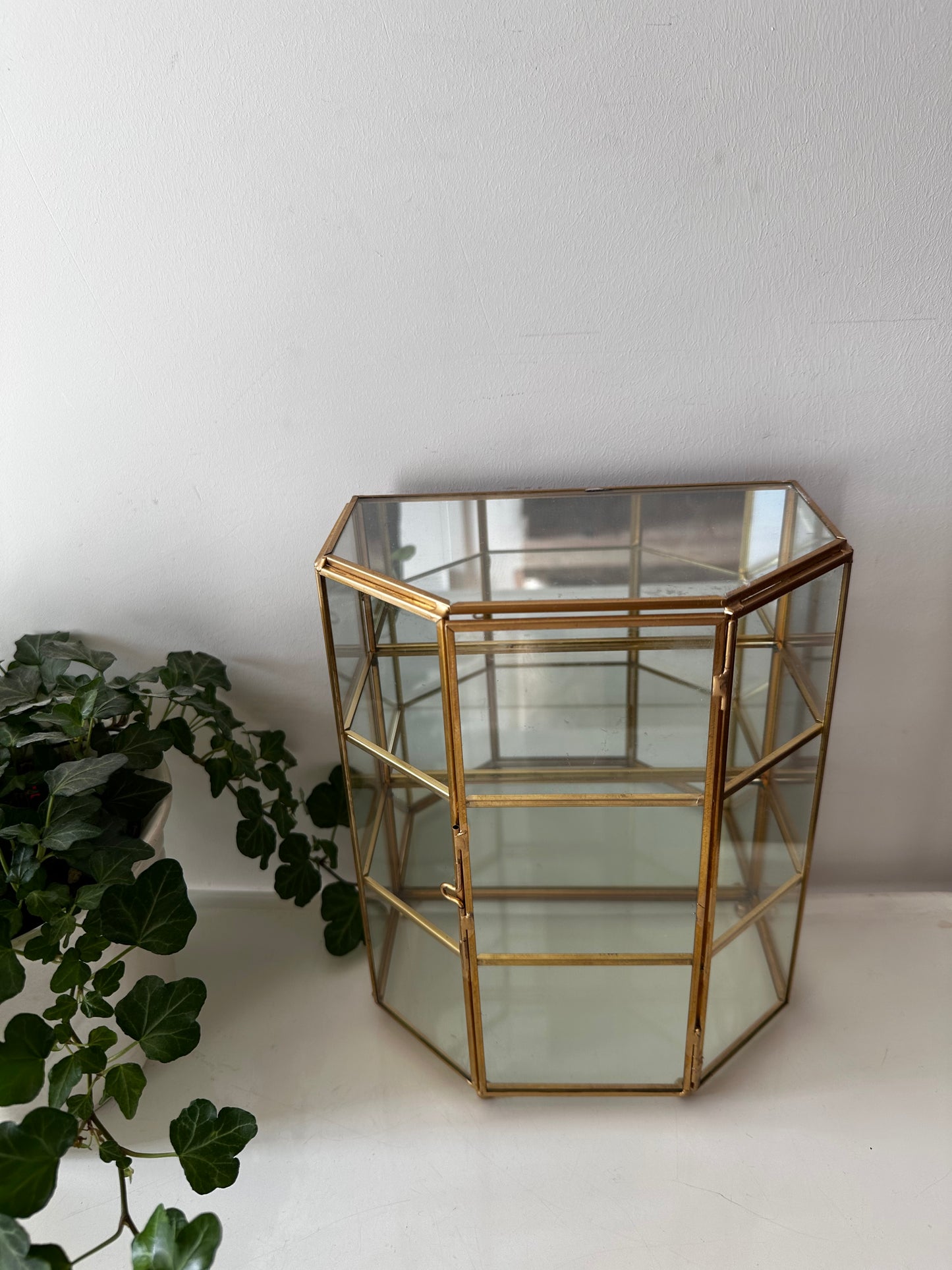 Vintage vitrine kastje messing glas