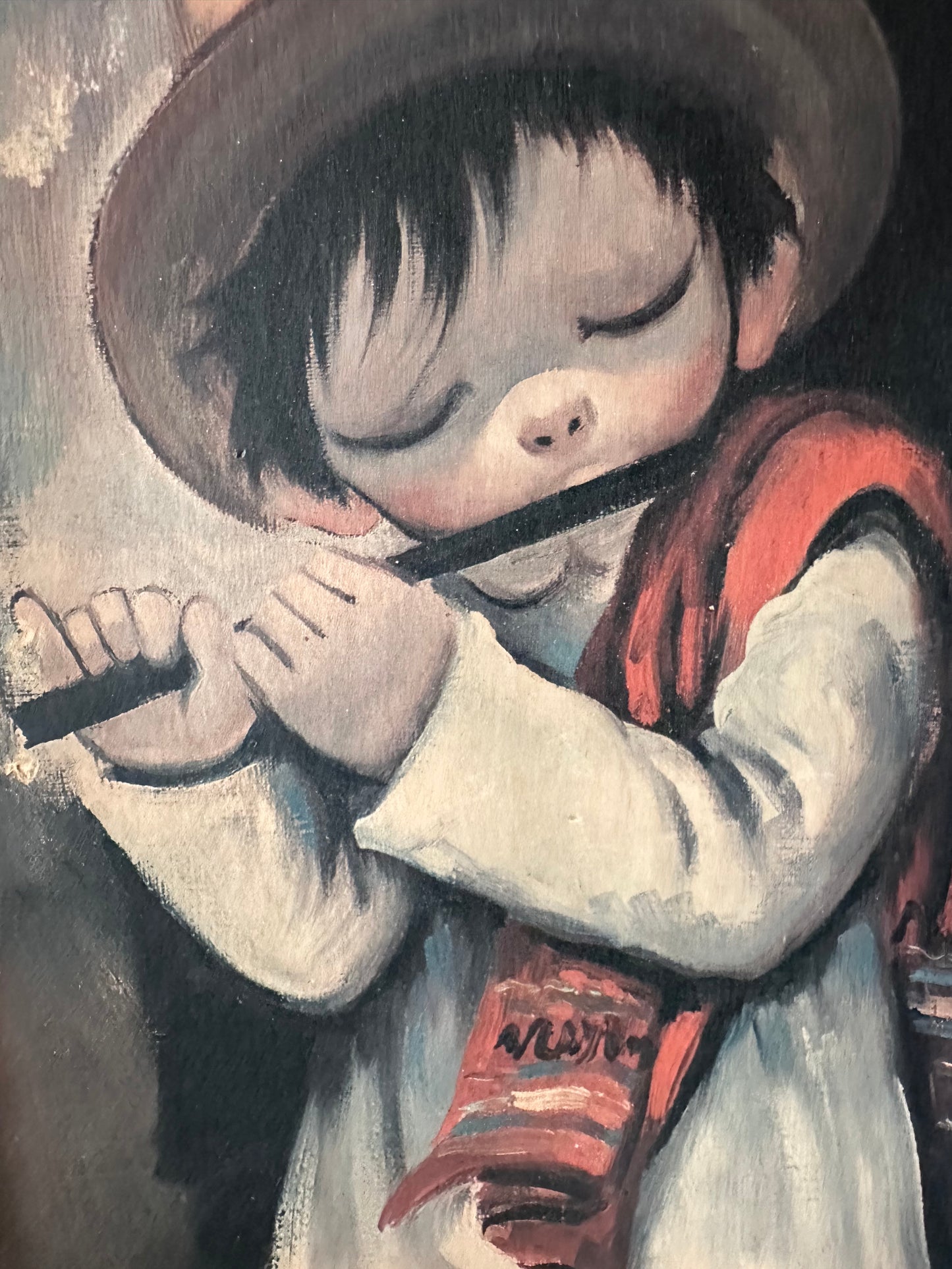 Schilderij met fluitend jongetje