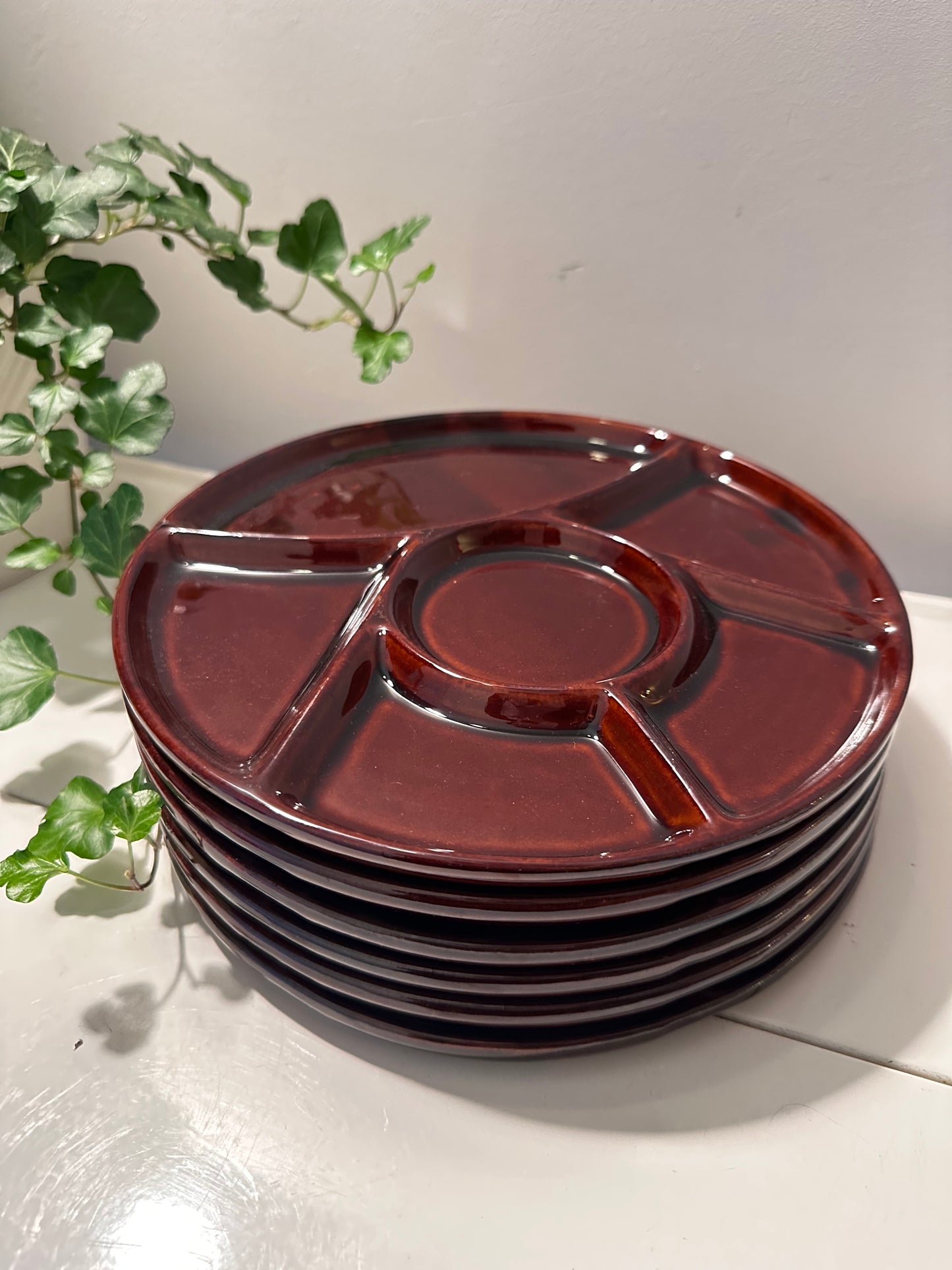 6 vintage keramieken fondue gourmet borden