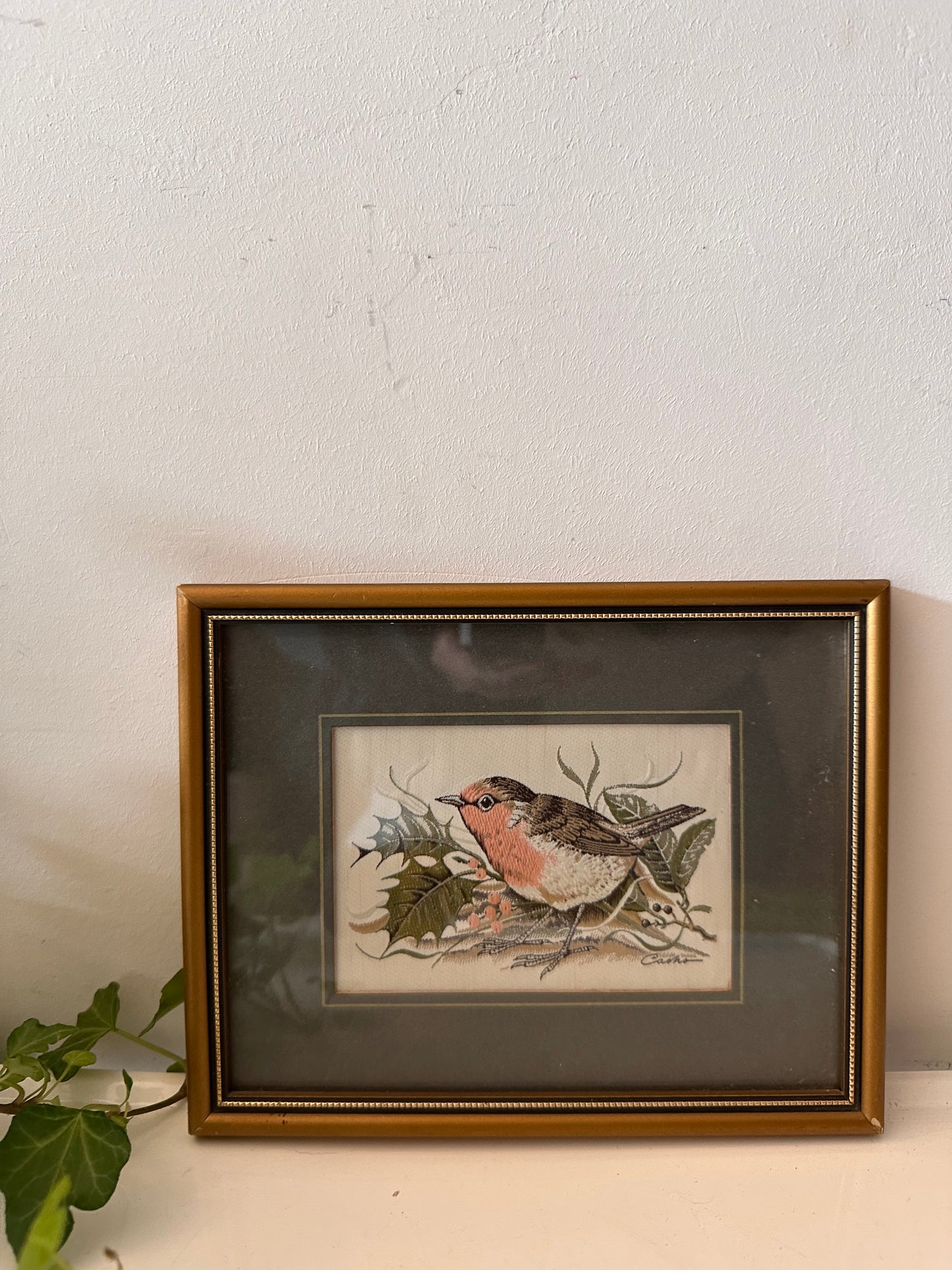 Geweven vogeltje in lijst