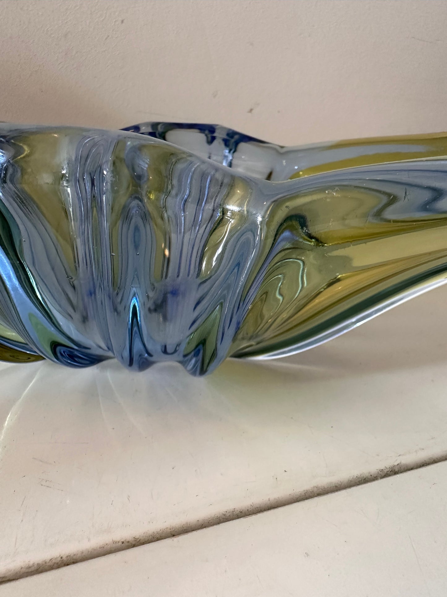 Murano glazen schaal geelgroen/blauw