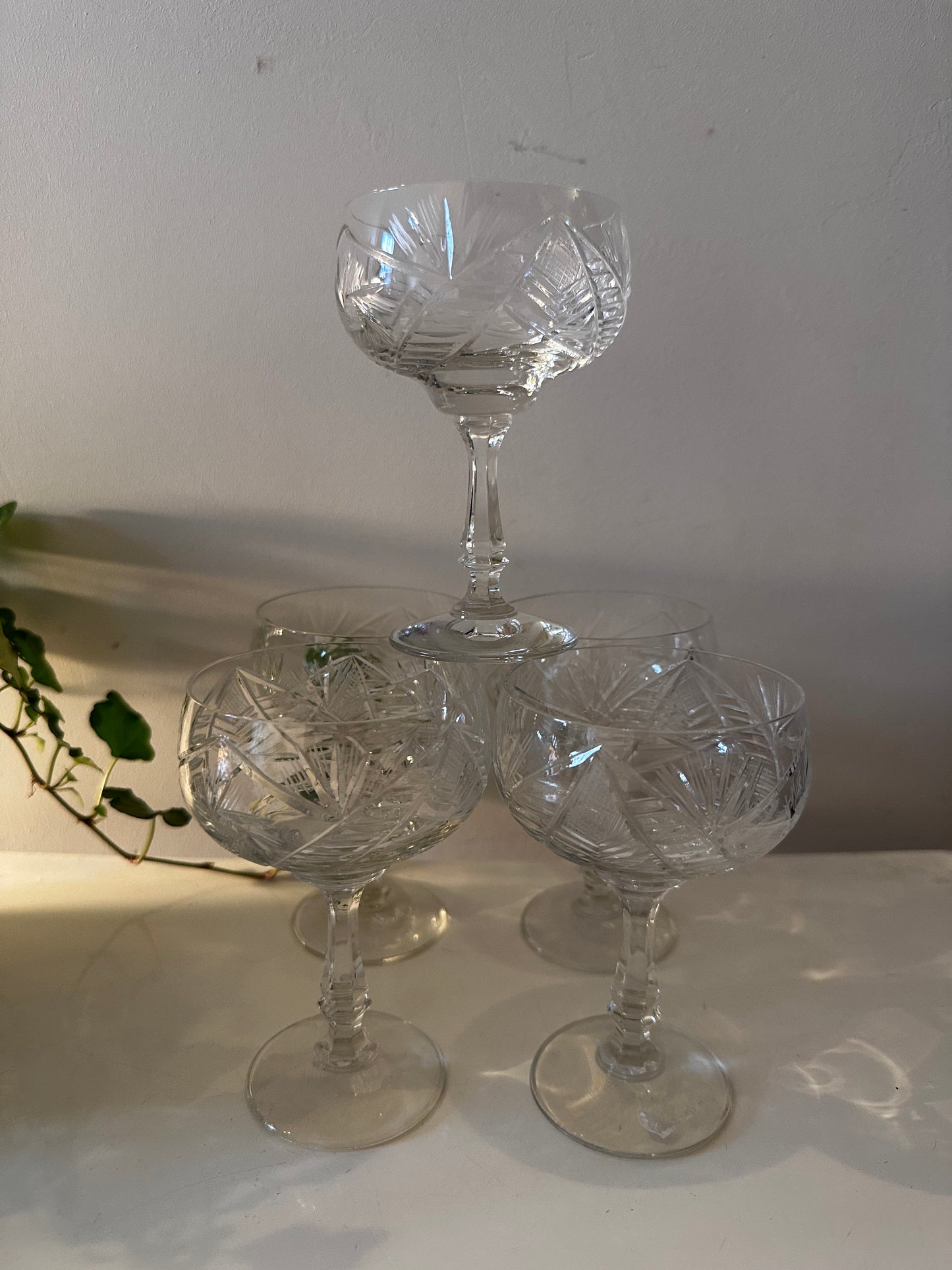 5 kristallen voetglazen vintage