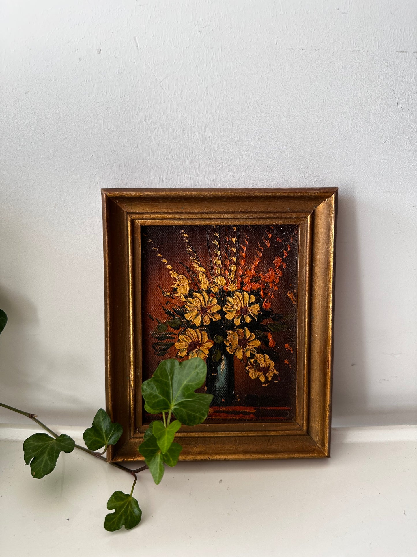 Vintage olieverf schilderijtje in goudkleurige lijst