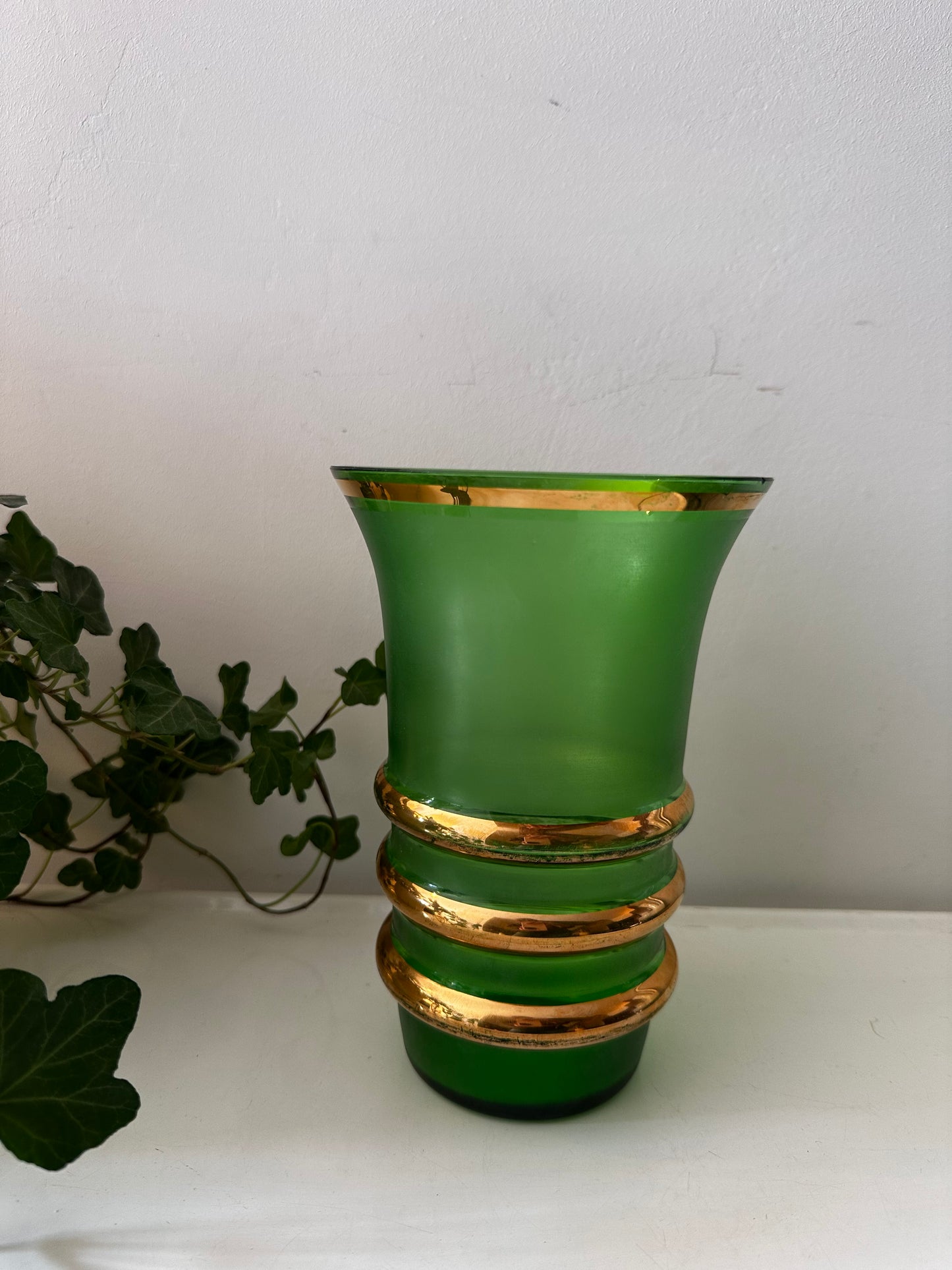 Groen glazen vintage vaas
