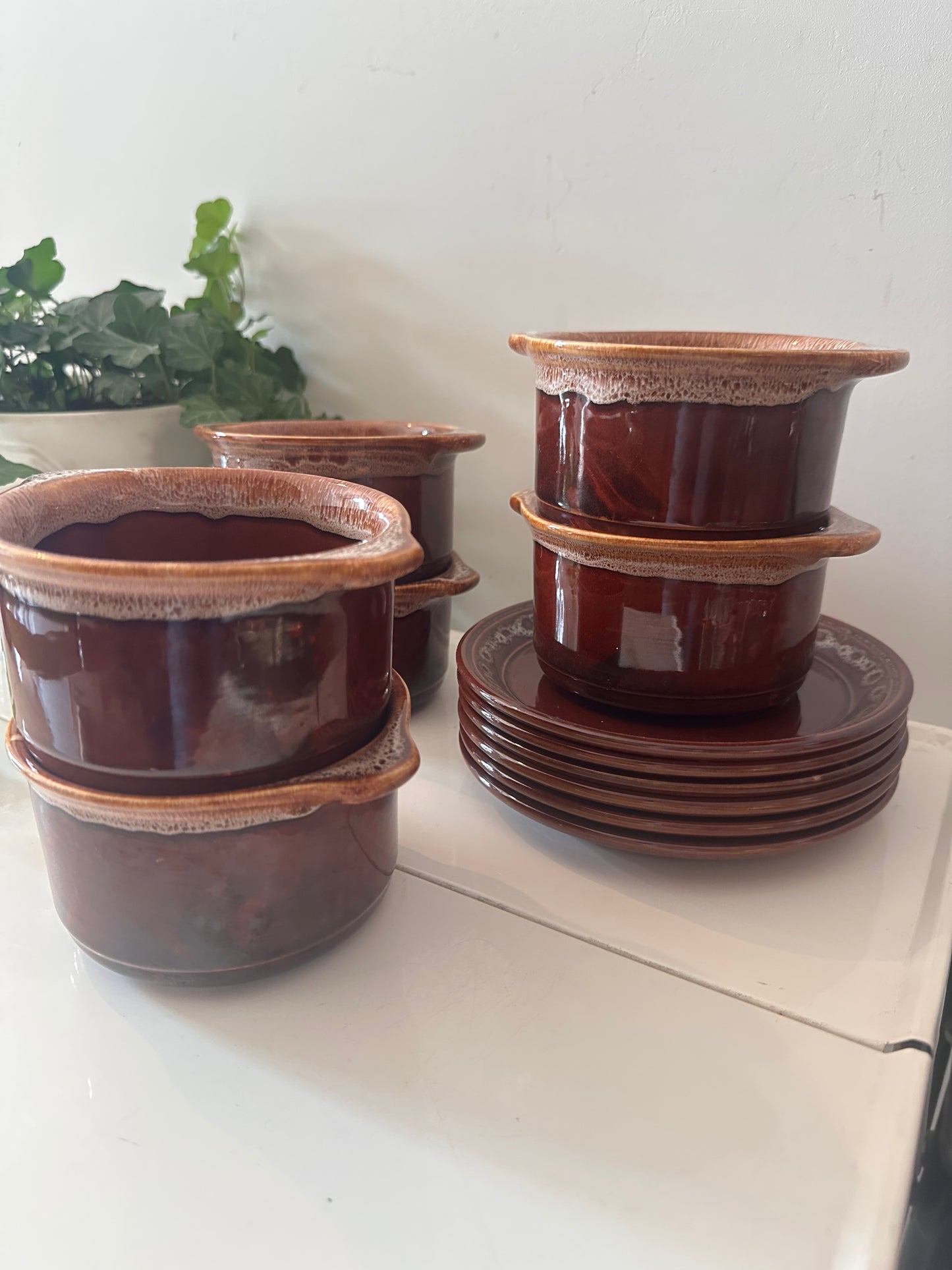 Set van 6 soepenkommen met borden jaren 70