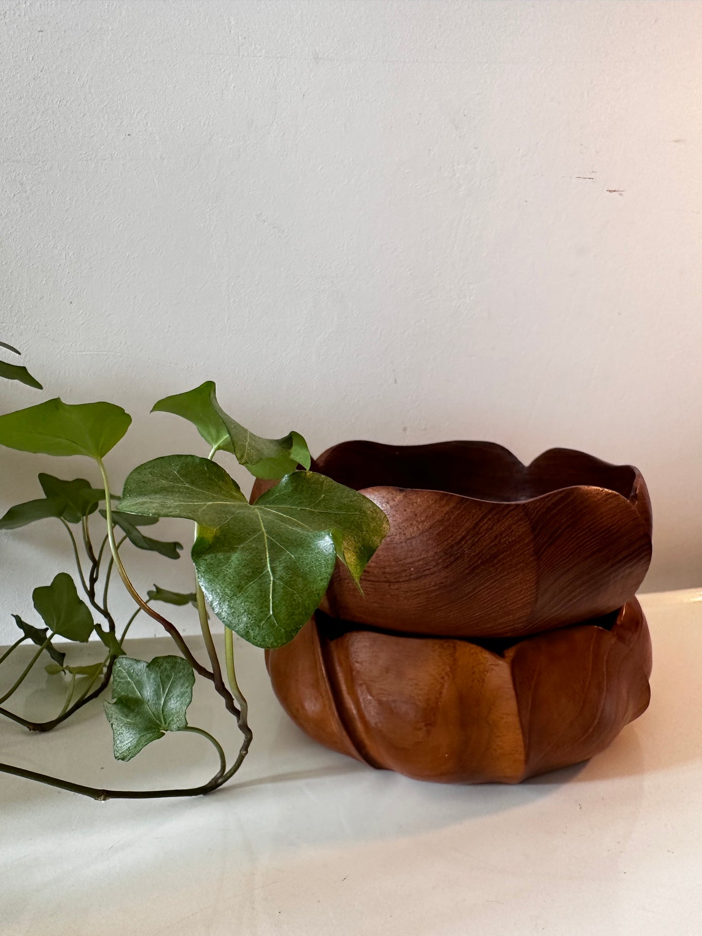 2 teakhouten vintage schalen Mid century