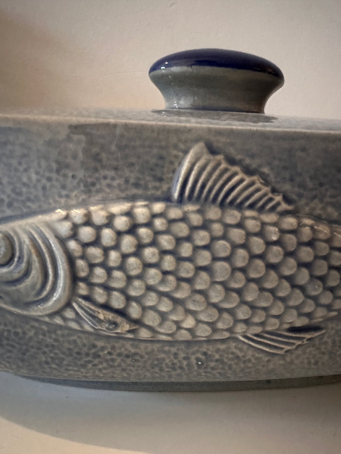 Blauw grijze keramieken visterrine