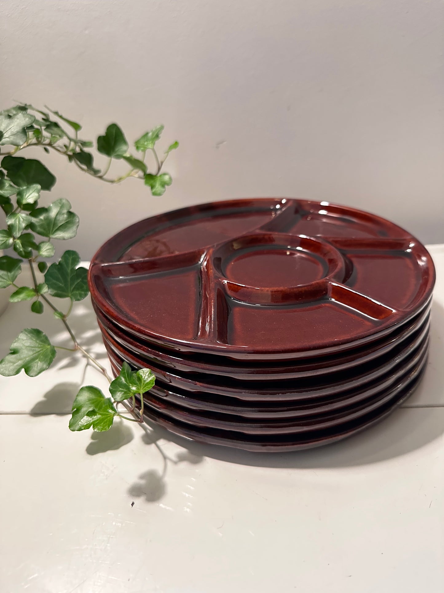 6 vintage keramieken fondue gourmet borden