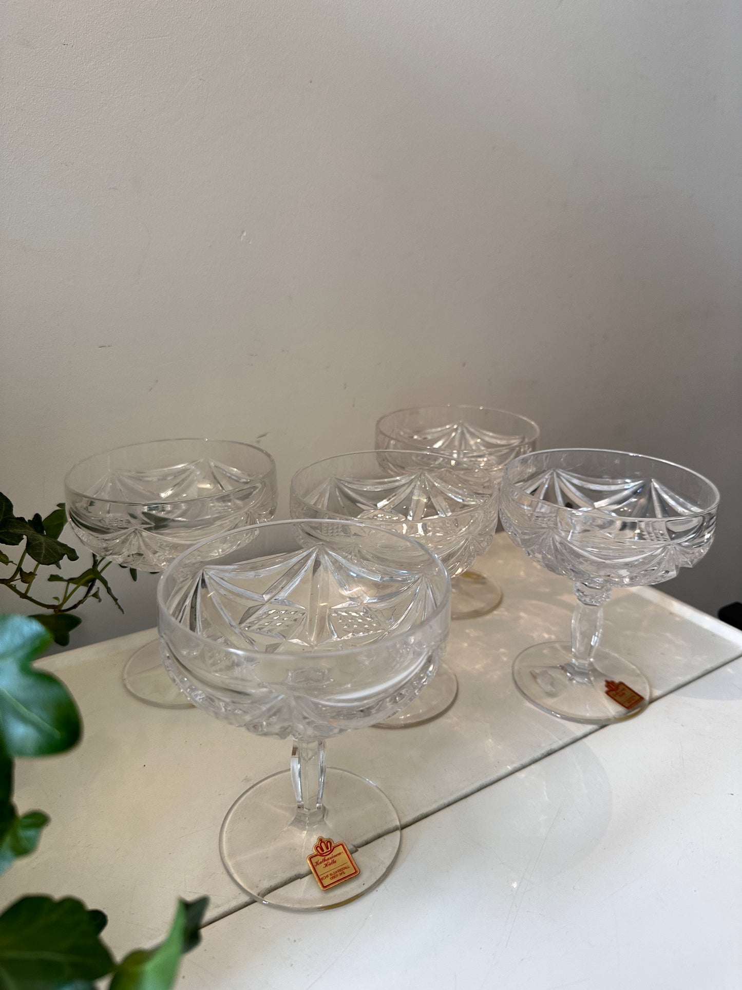 Set van 5 kristallen coupe champagne glazen