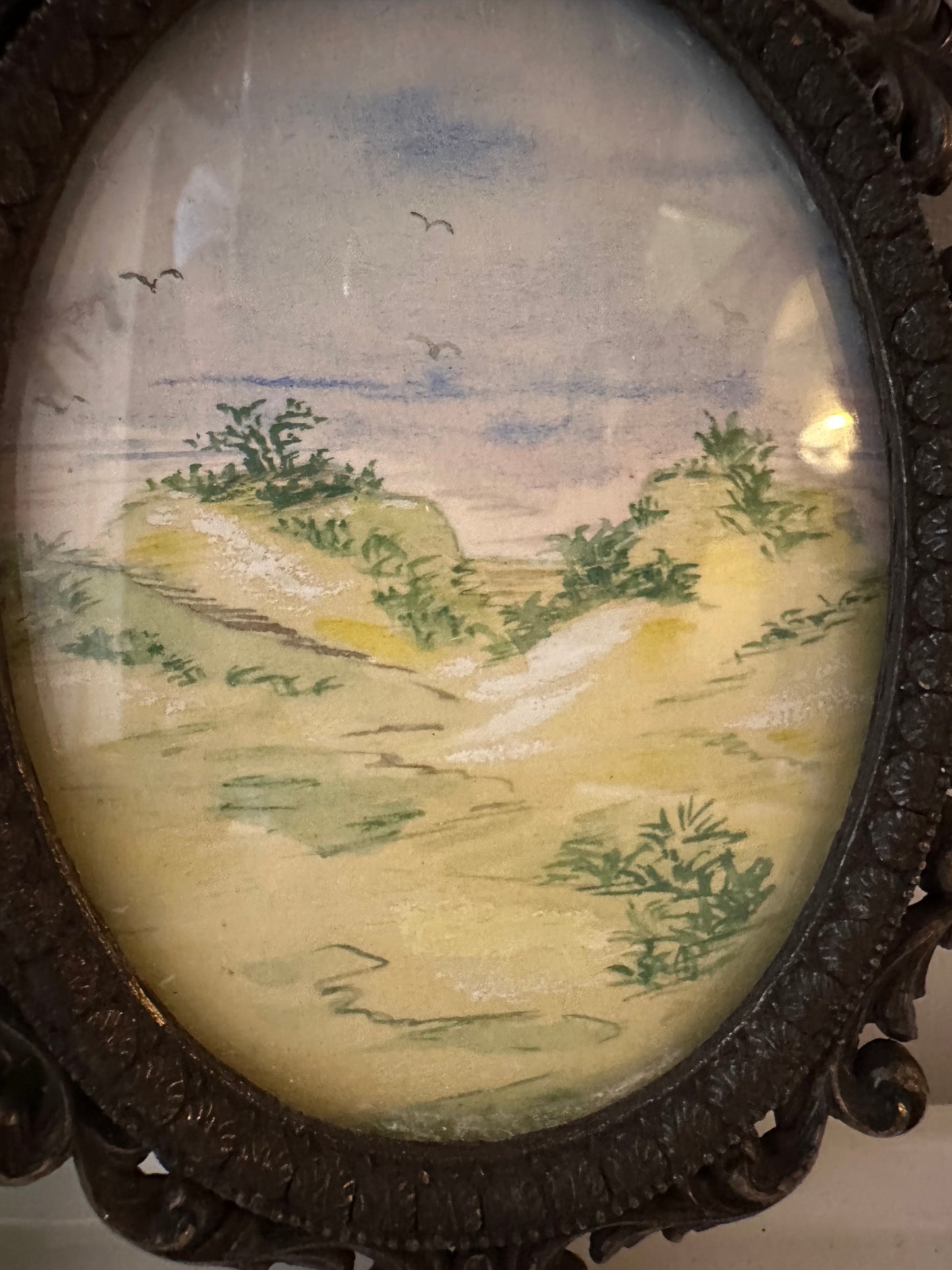 Antiek ovaal lijstje met Aquarel