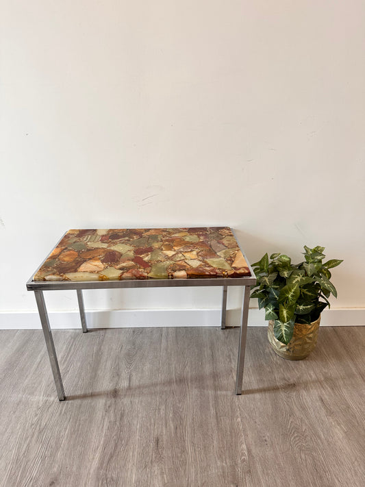 Vintage marmeren bijzettafel met chroom onderstel