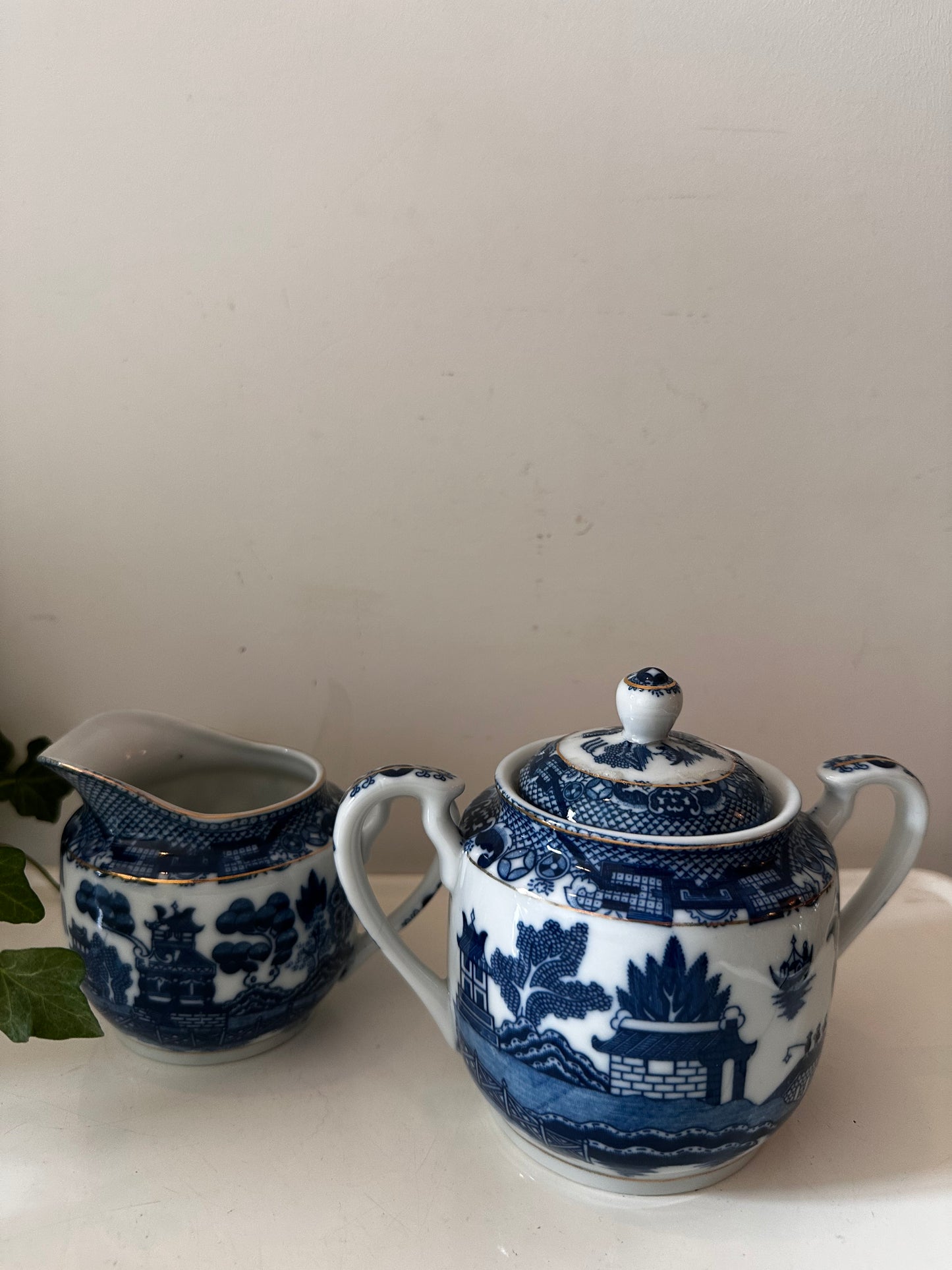Melk en Suikerpotje blue willow patroon