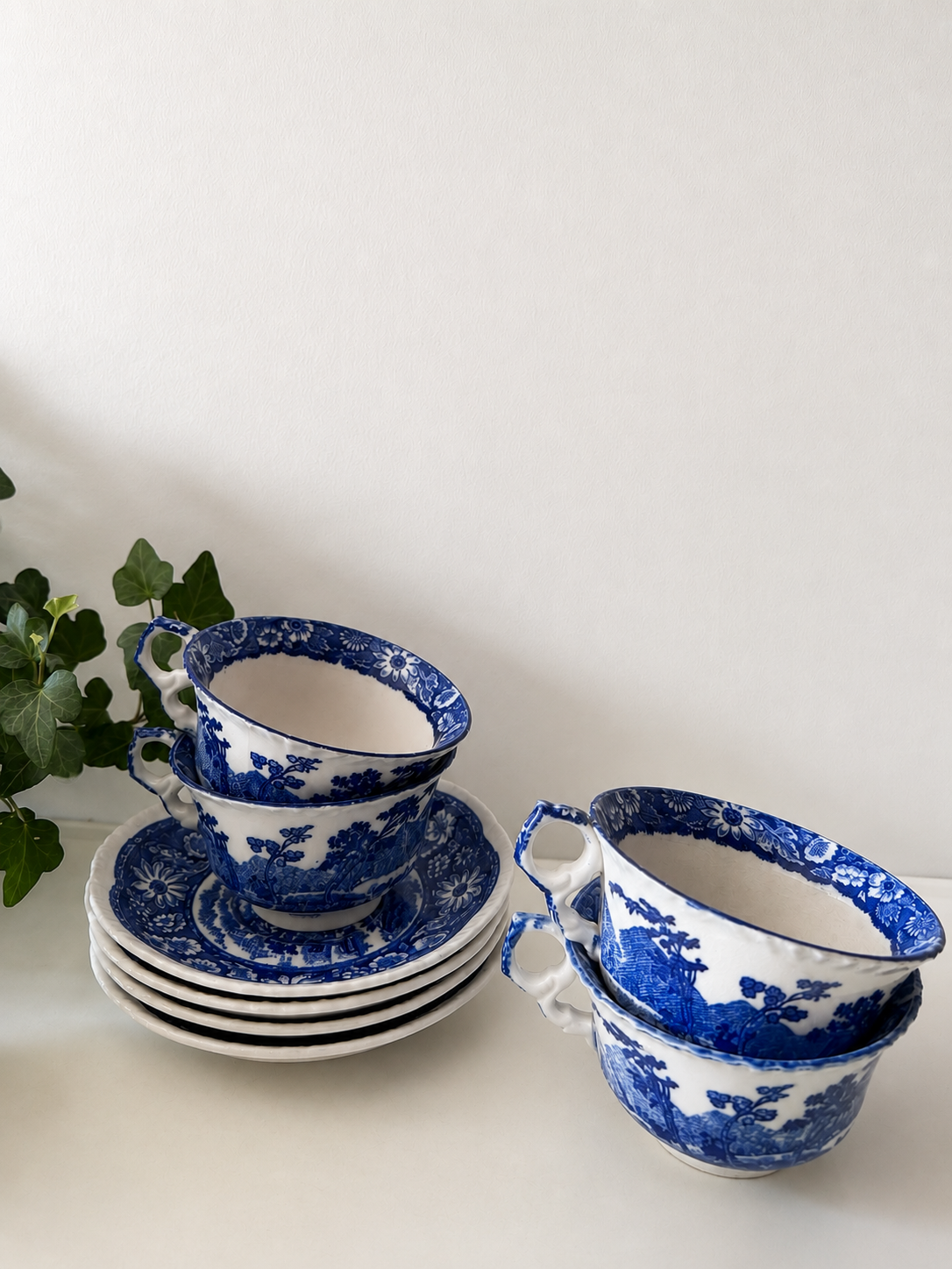 Blauw witte kop en schotels set van 4