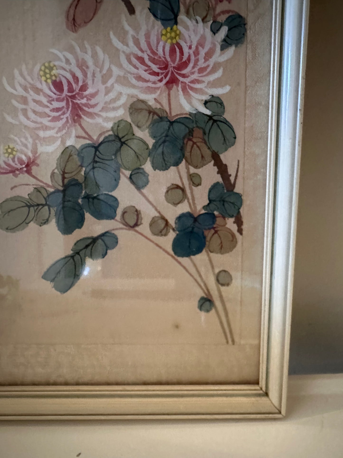 Japans schilderijtje met vogel en bloemen