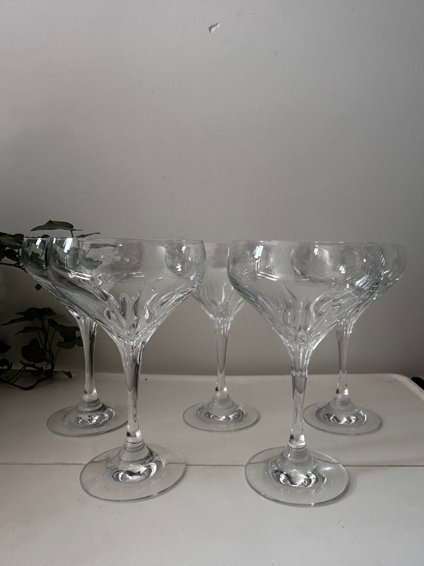 Set van 5 kristallen champagne glazen