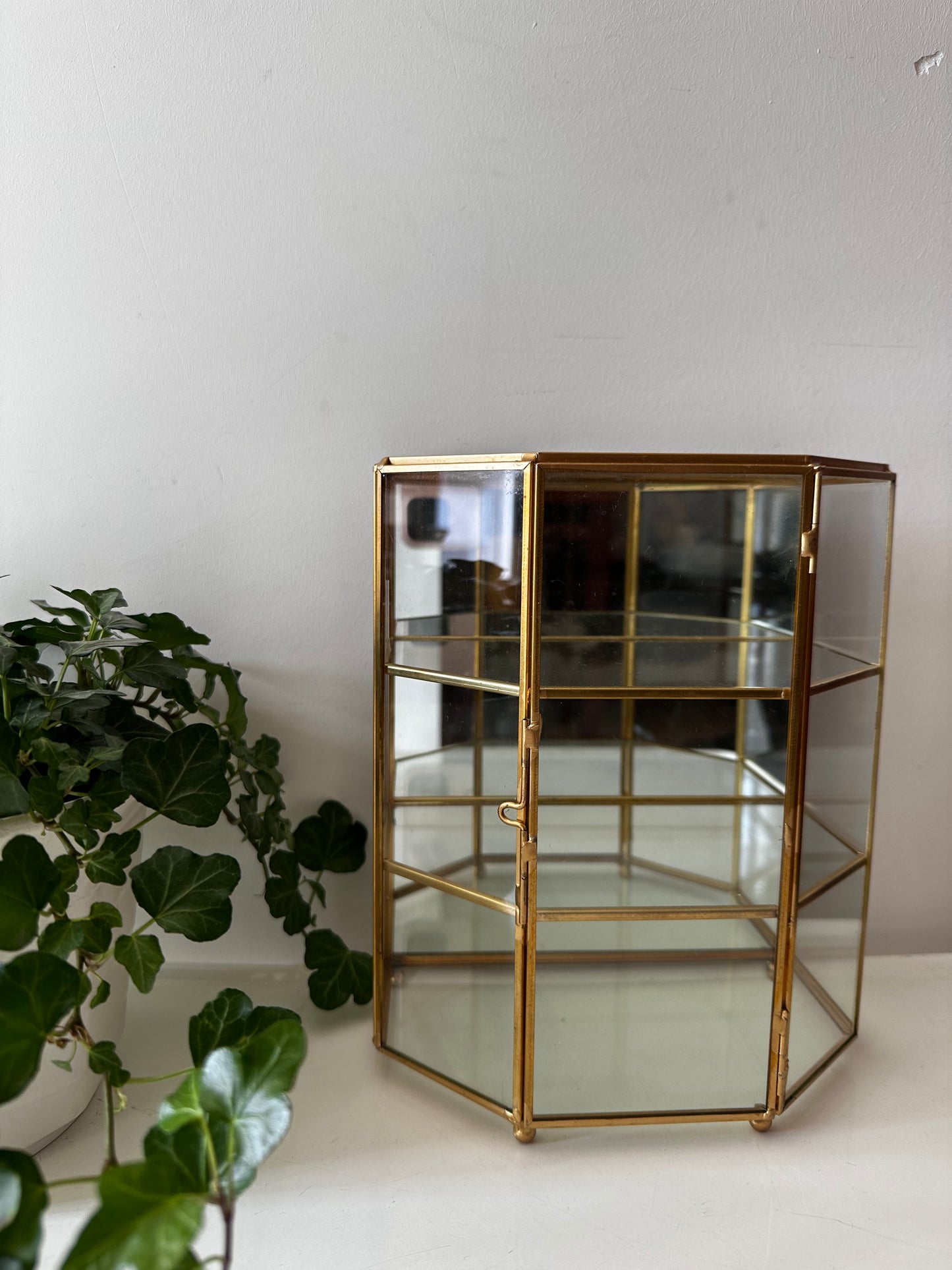 Vintage vitrine kastje messing glas