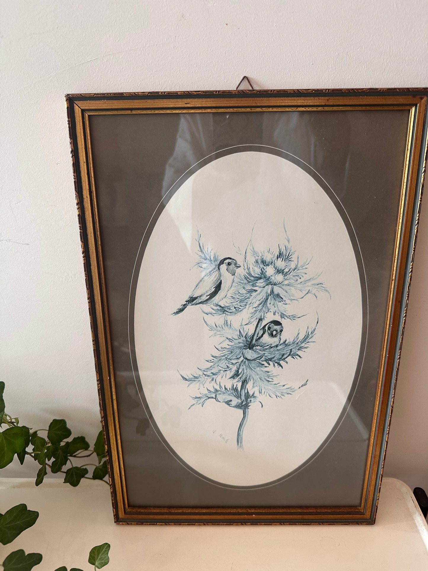 Vintage lijst met vogel prent