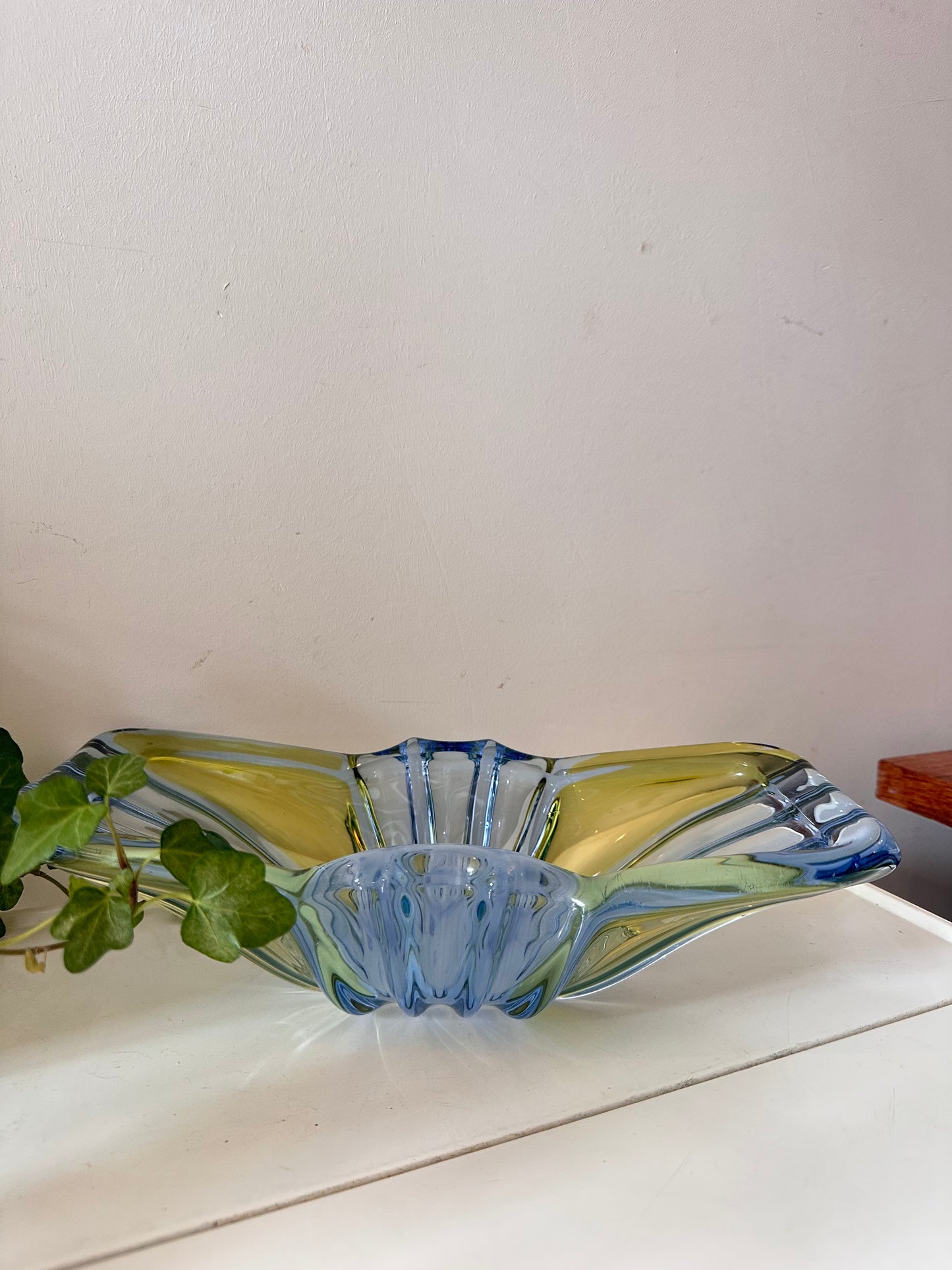 Murano glazen schaal geelgroen/blauw