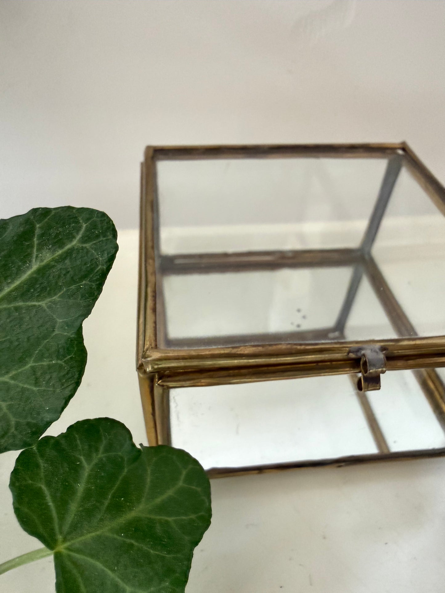 Set van 2 messing met glas bewaardoosjes