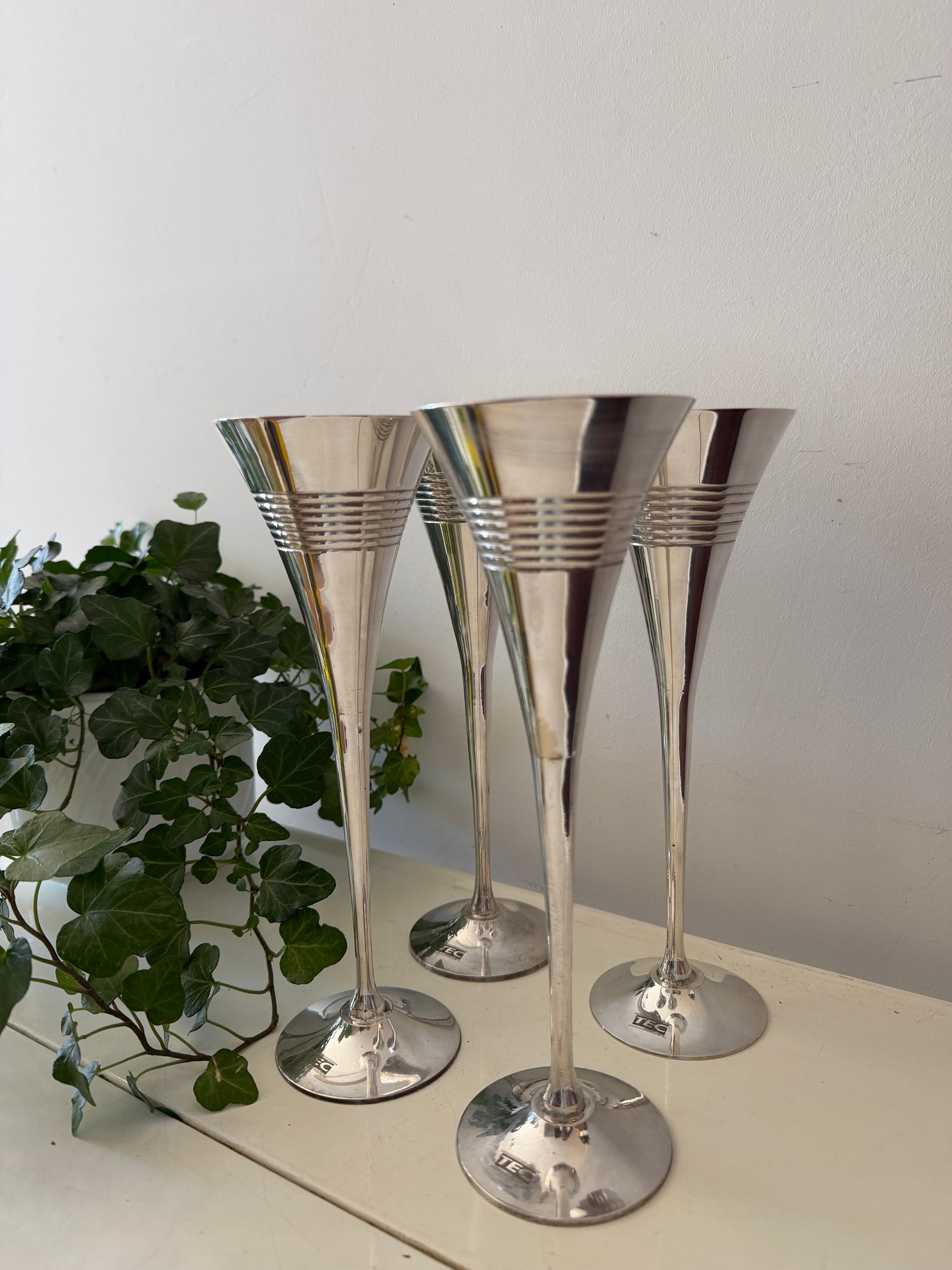 Set van 4 verzilverde champagne flutes