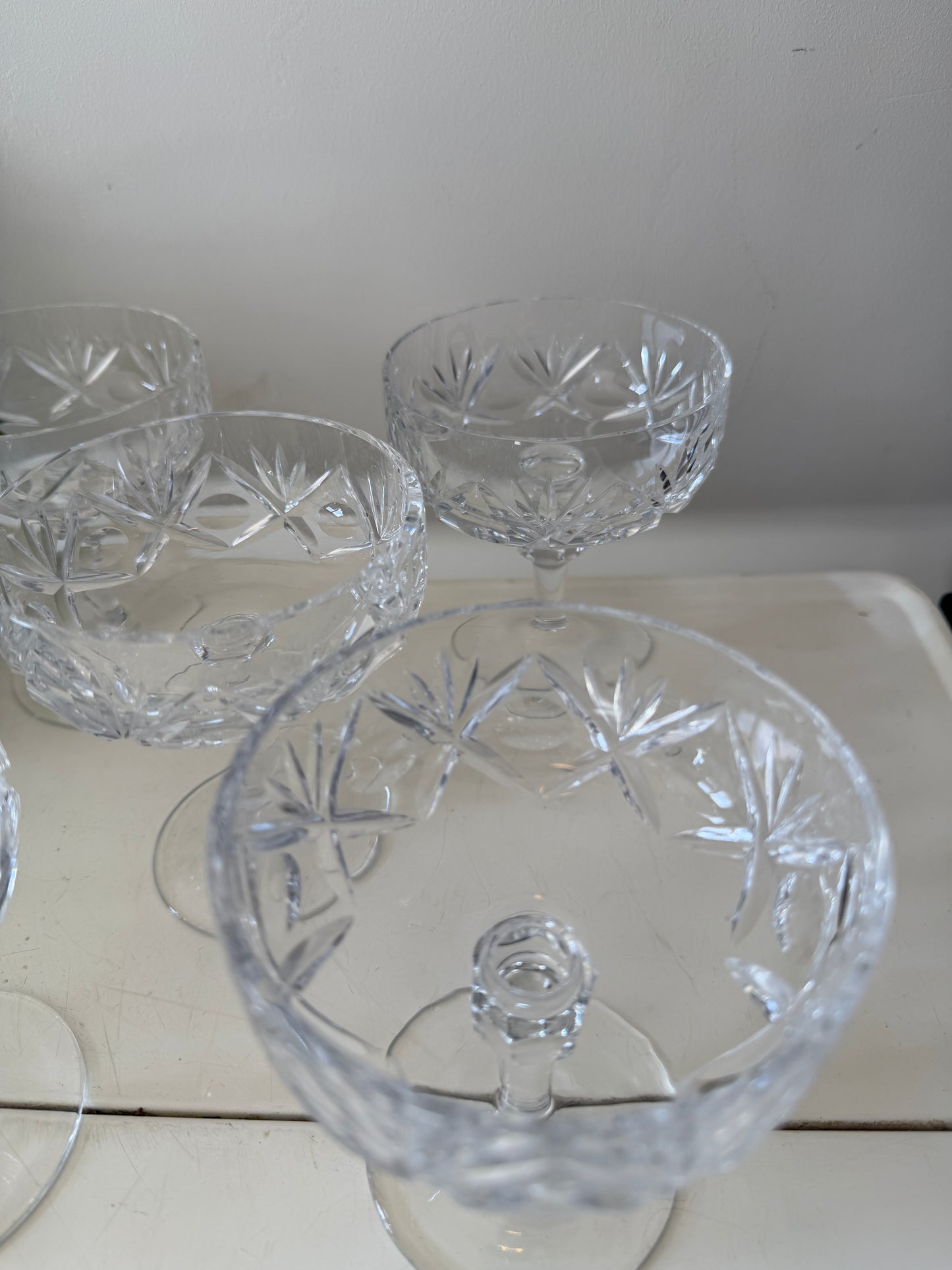 Set van 5 kristallen coupe champagne glazen