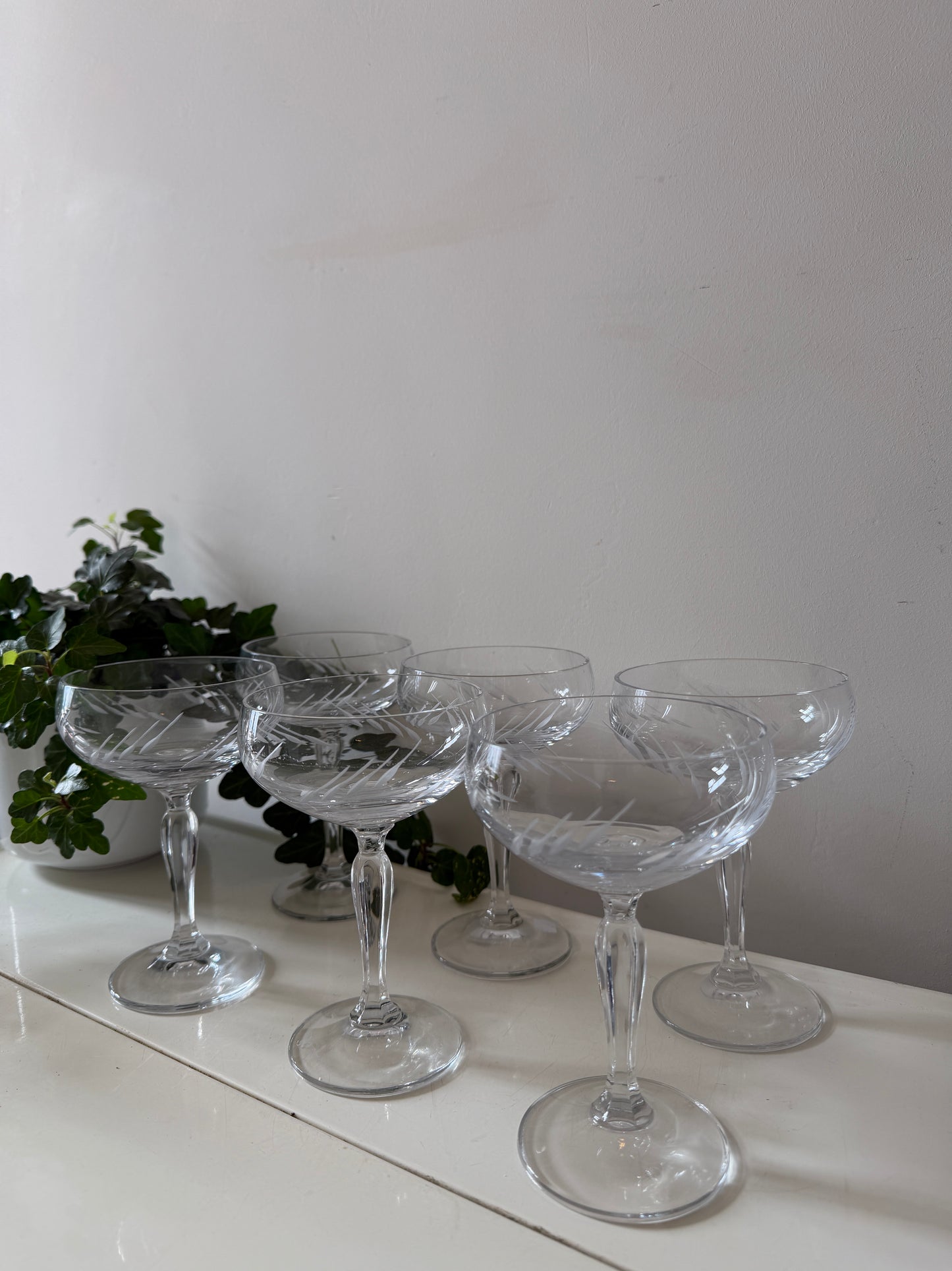 Set van 6 kristallen coupe champagne glazen