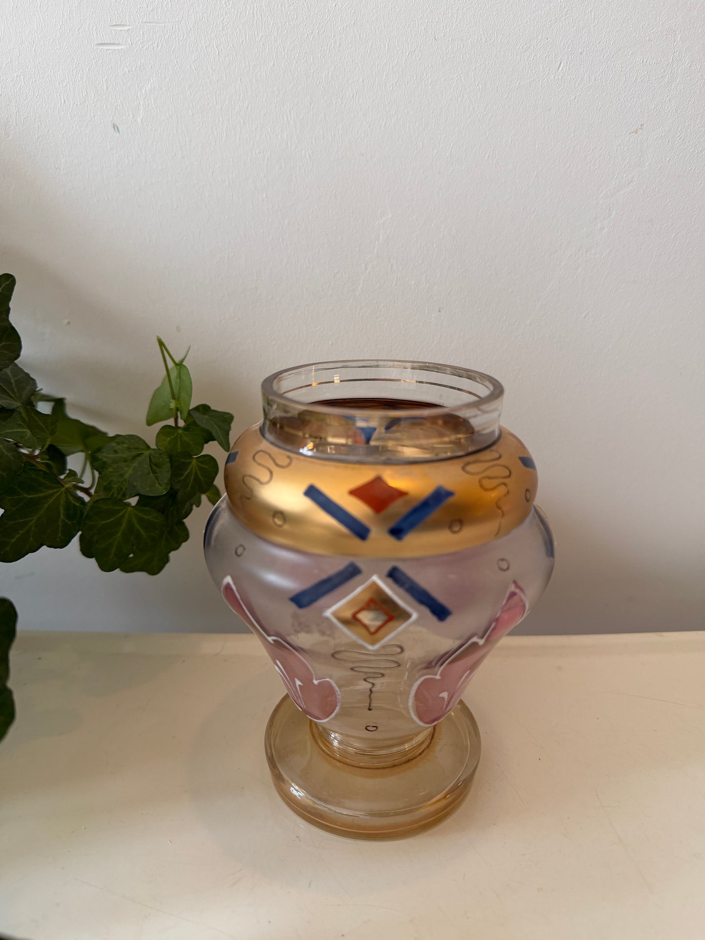 Vaasje van glas roze goud blauw