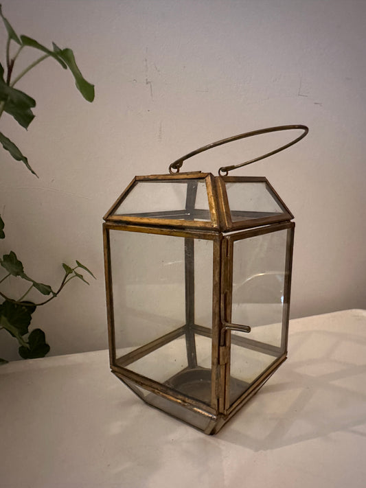 Messing met glazen lantaarn voor waxinelichtje