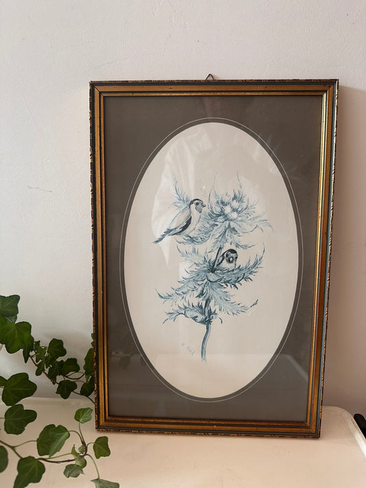 Vintage lijst met vogel prent