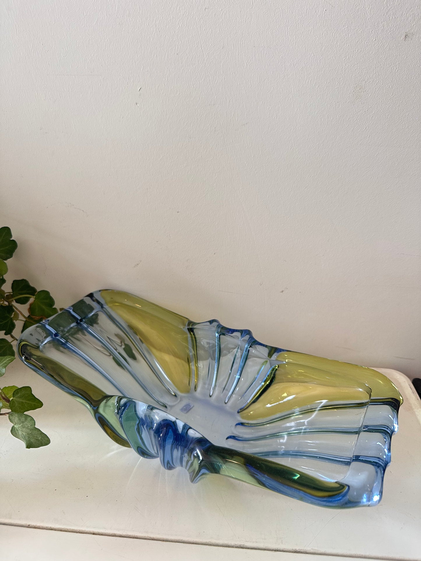 Murano glazen schaal geelgroen/blauw