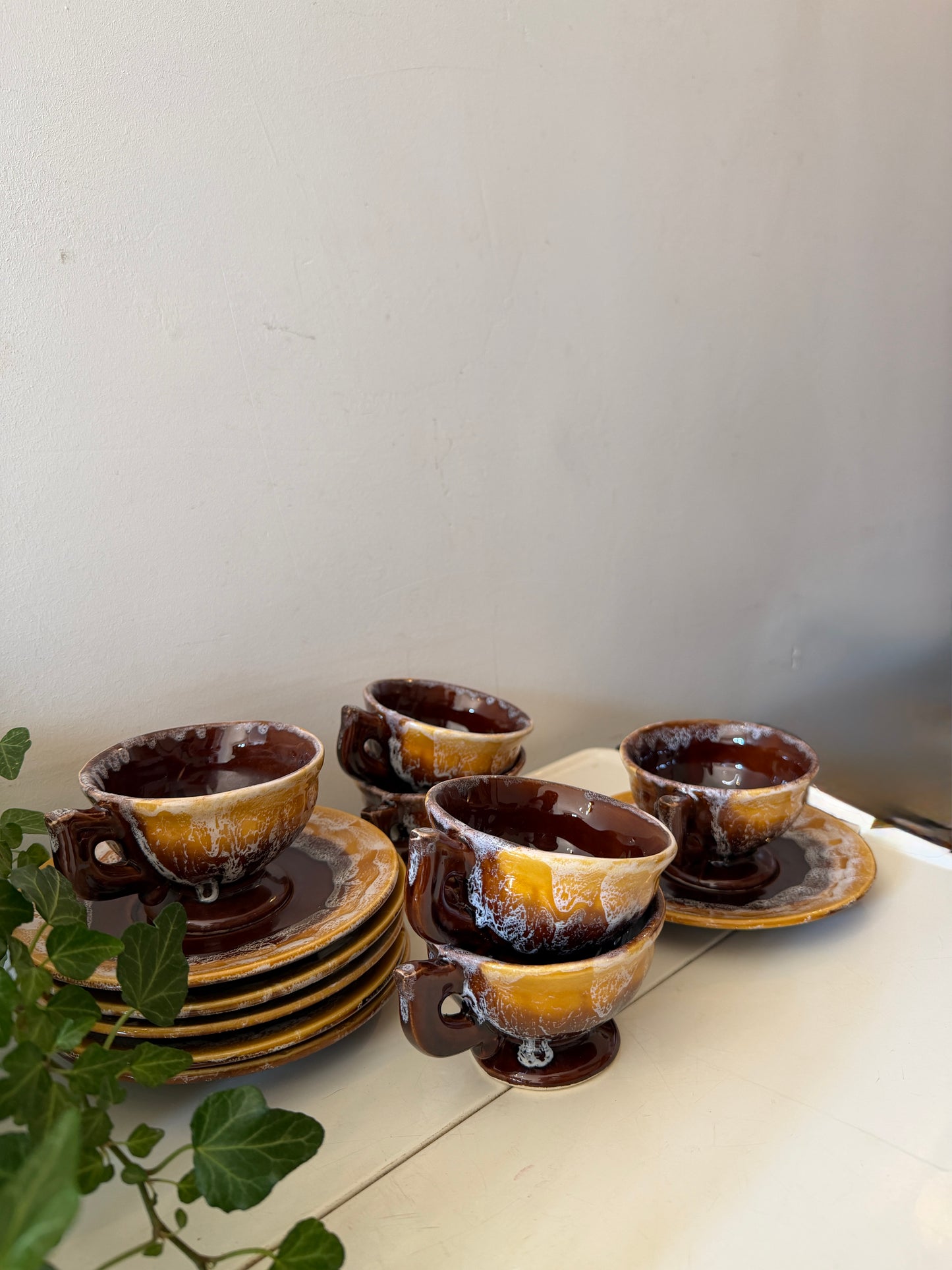 Set van 6 kop en schotels mid century