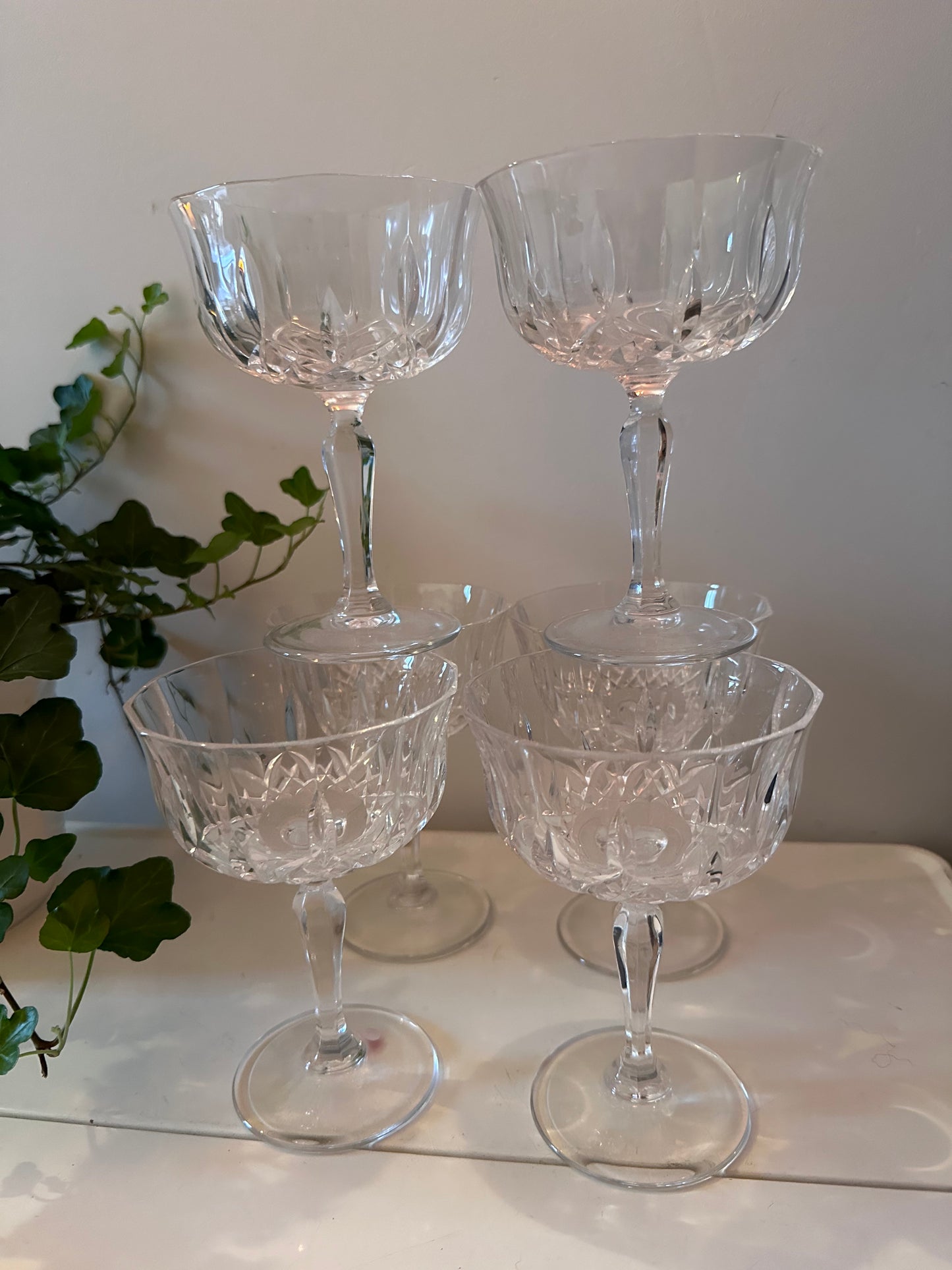 Set van 6 kristallen coupe champagne glazen