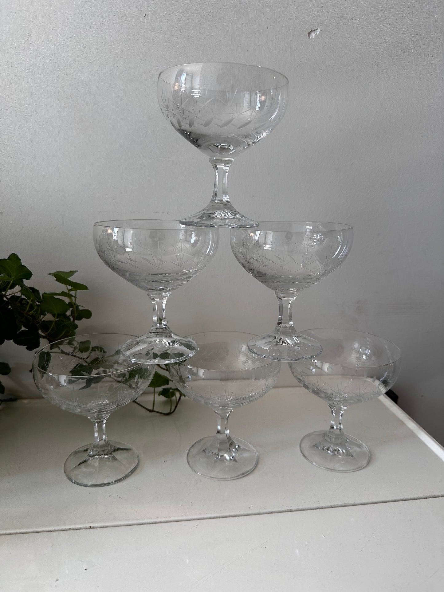 6 coupe champagne glazen vintage