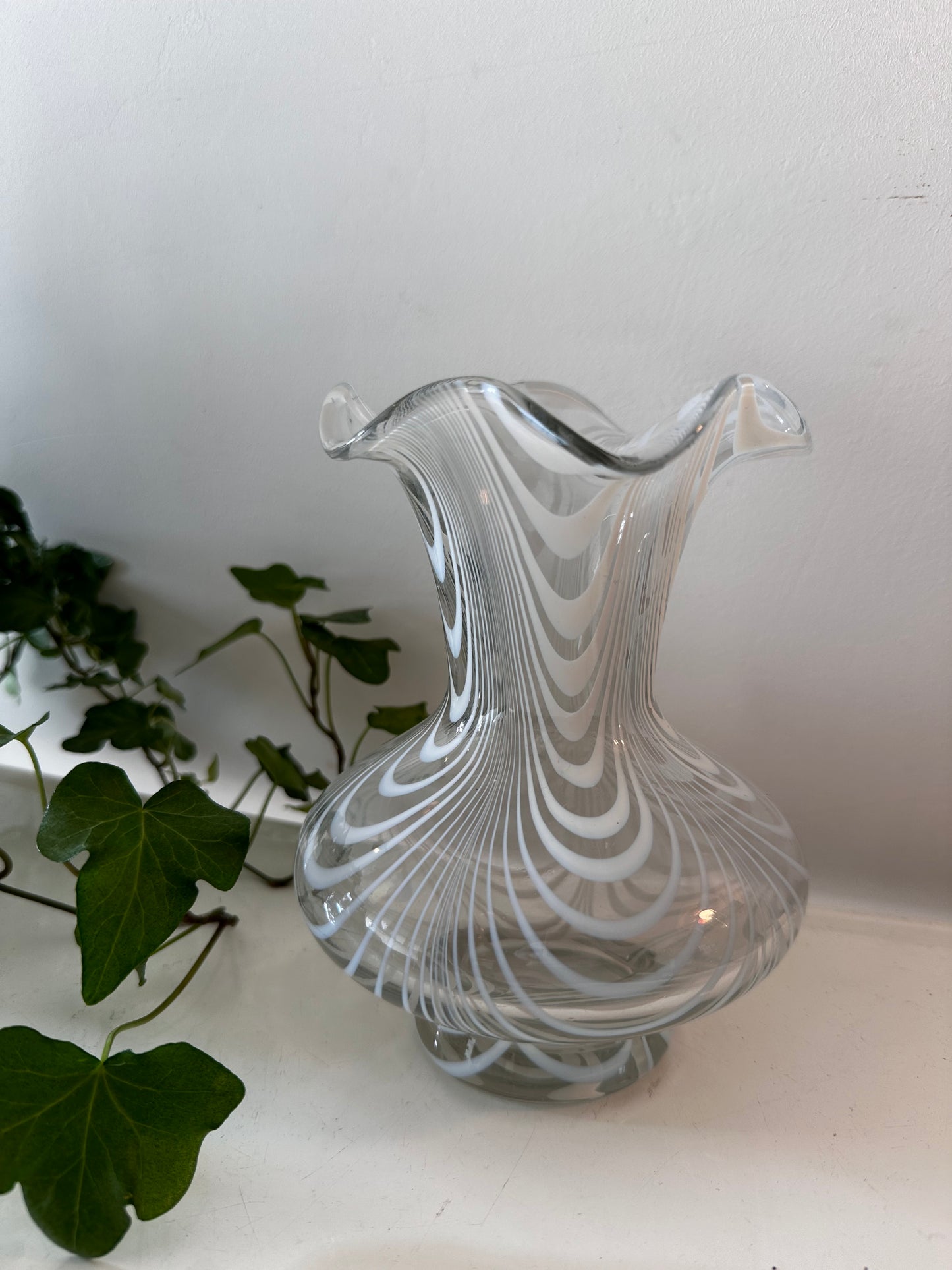 Murano glazen vintage vaas transparant wit