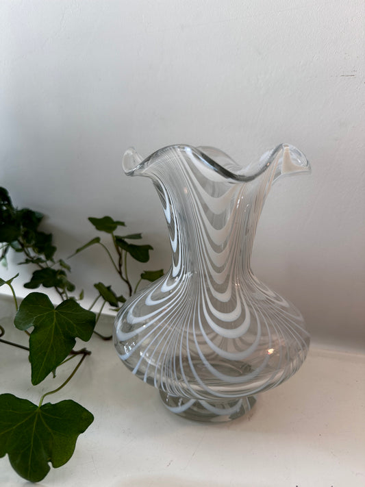 Murano glazen vintage vaas transparant wit