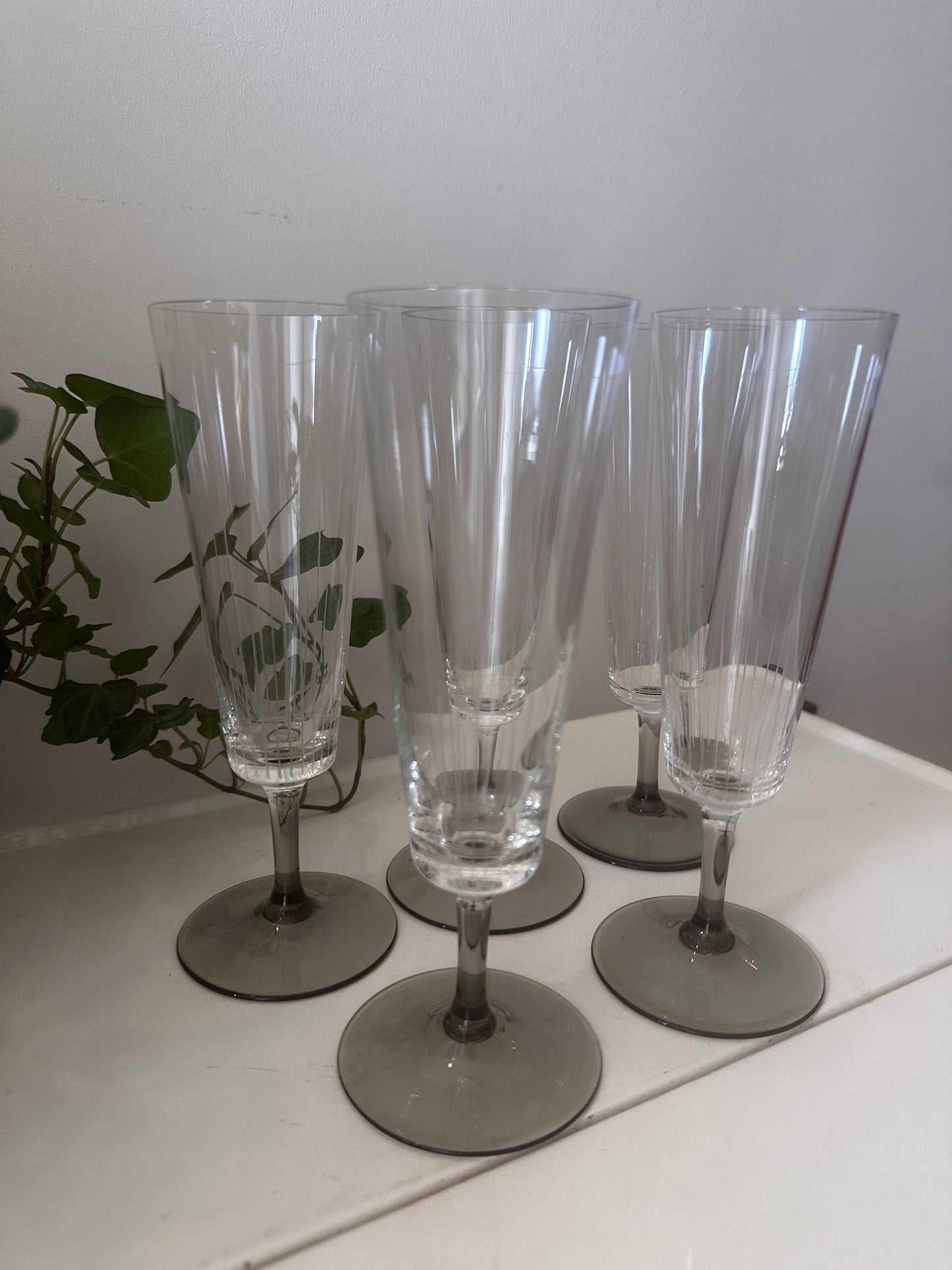 5 delige set vintage kristallen champagne glazen