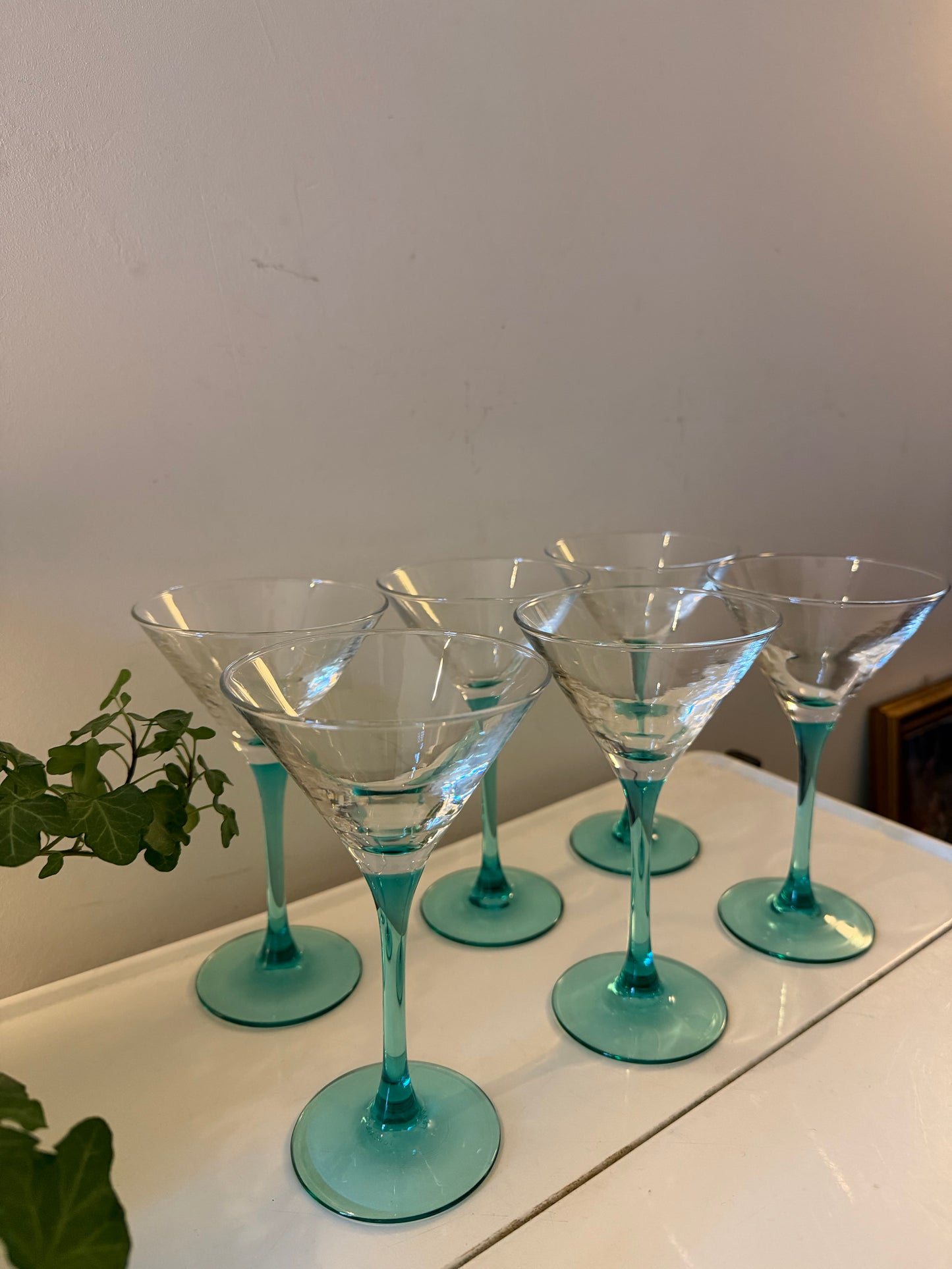 Set van 6 Martini glazen op turquoise voet
